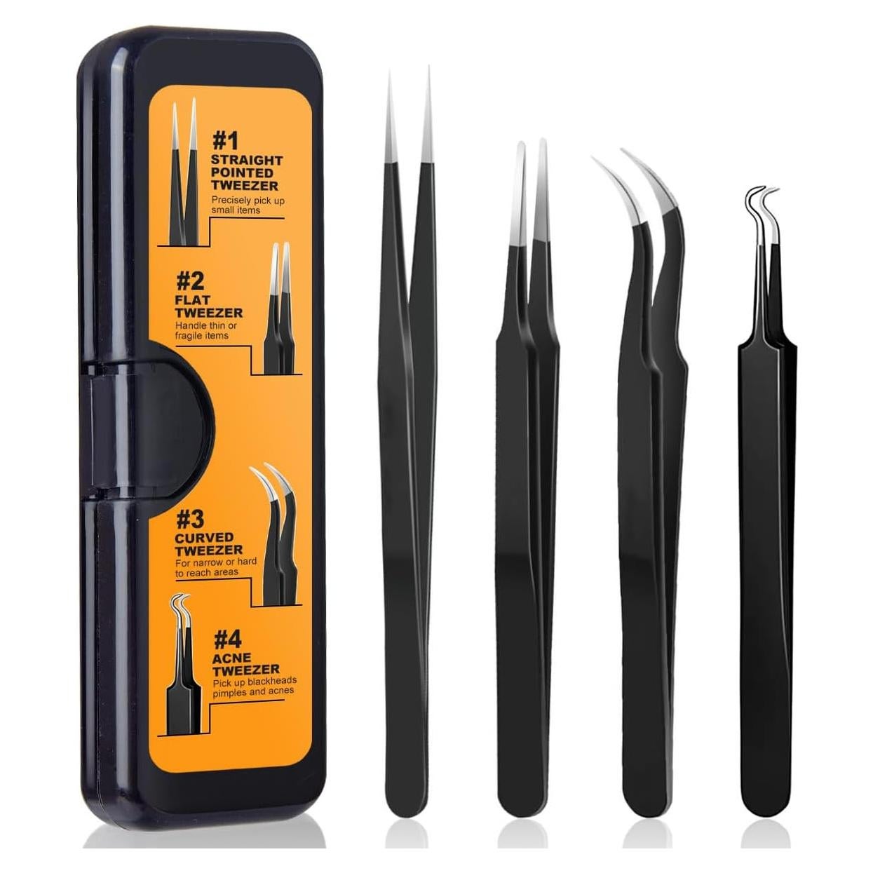 Juego de Pinzas de Precisión G.CATACC 4 Piezas con Estuche