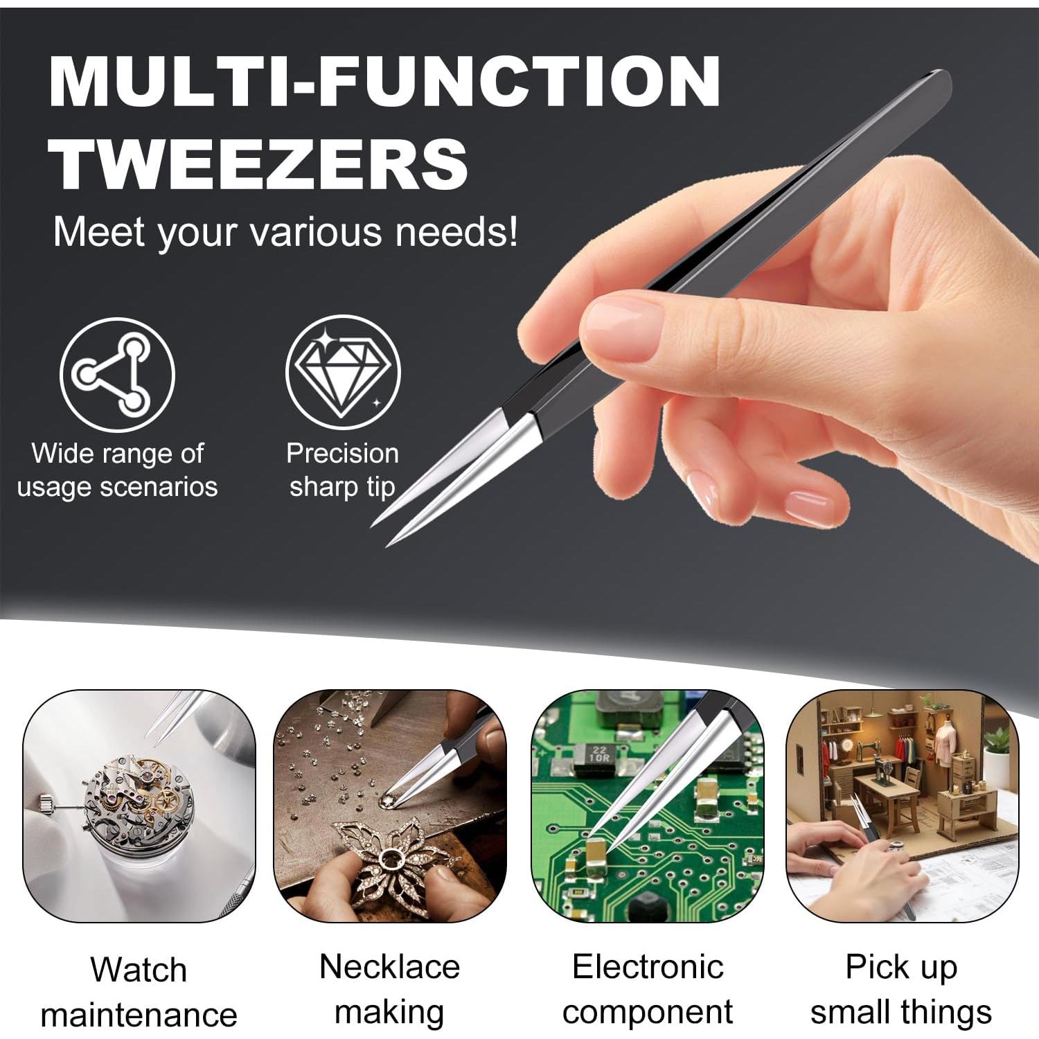 Juego de Pinzas de Precisión G.CATACC 4 Piezas con Estuche