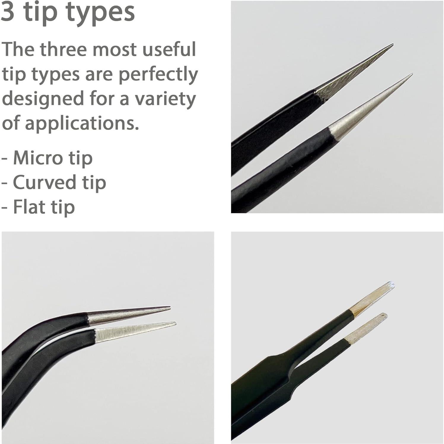Juego de Pinzas de Precisión HowFixit - Acero Inoxidable, Anti-Estático