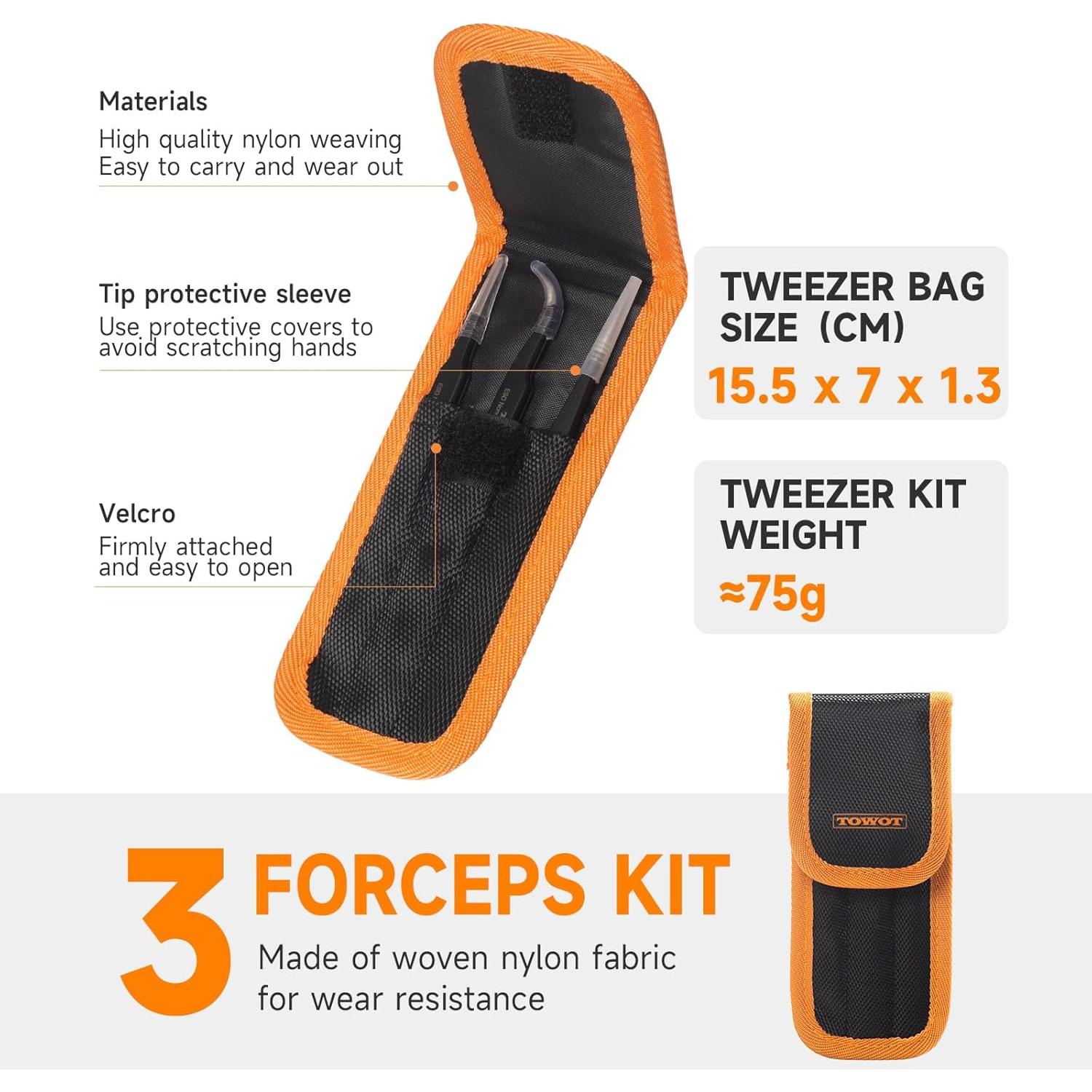 Juego de Pinzas de Precisión TOWOT 3 PCS Acero Inoxidable