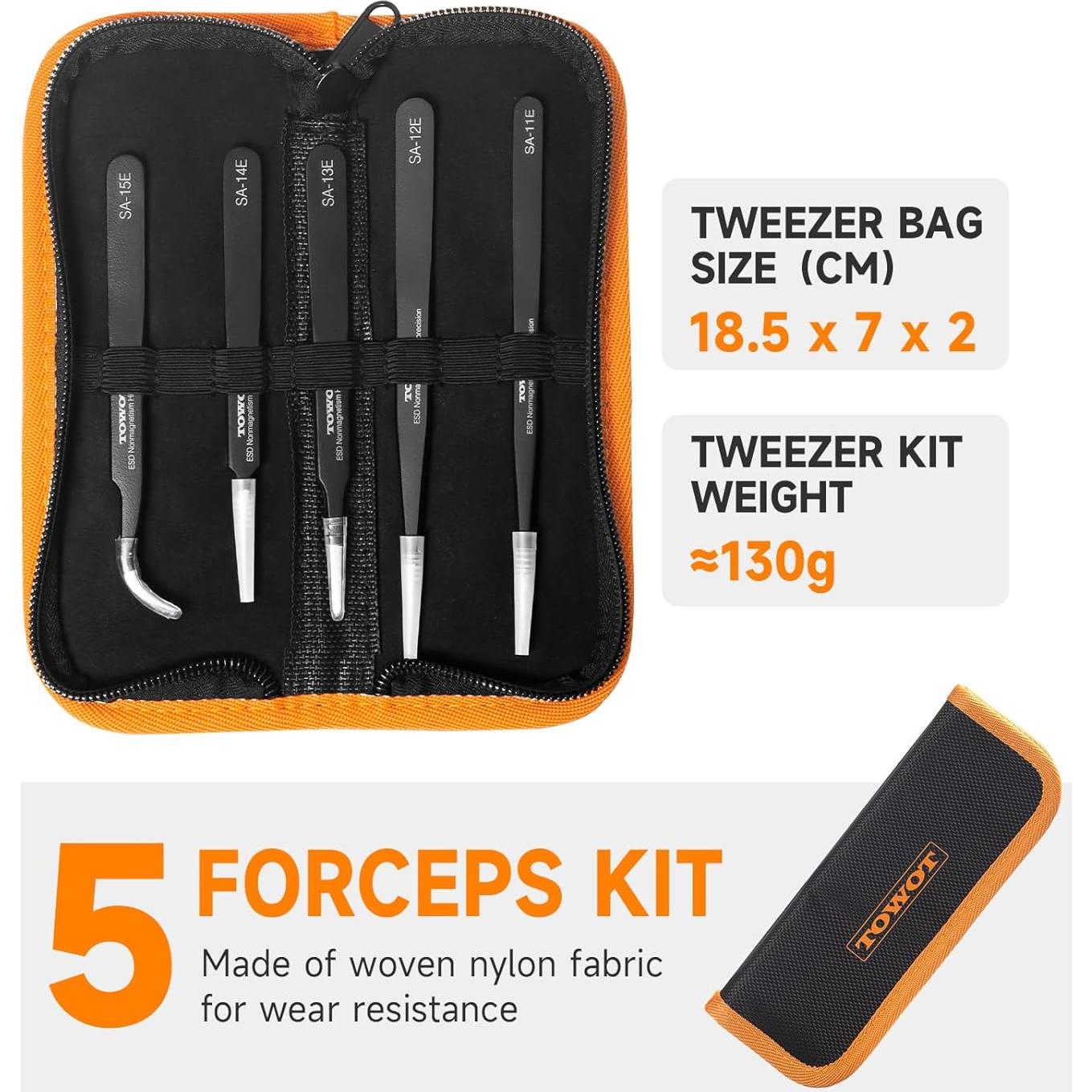 Juego de Pinzas de Precisión TOWOT 3 PCS Acero Inoxidable