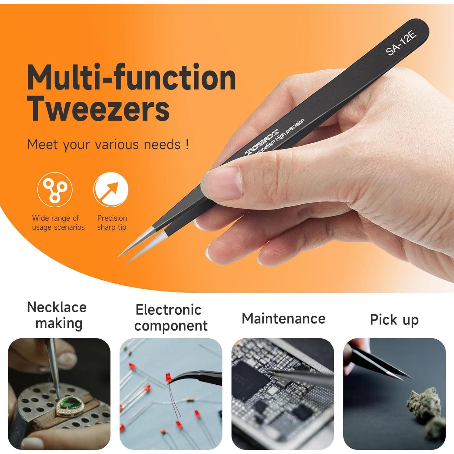 Juego de Pinzas de Precisión TOWOT 3 PCS Acero Inoxidable