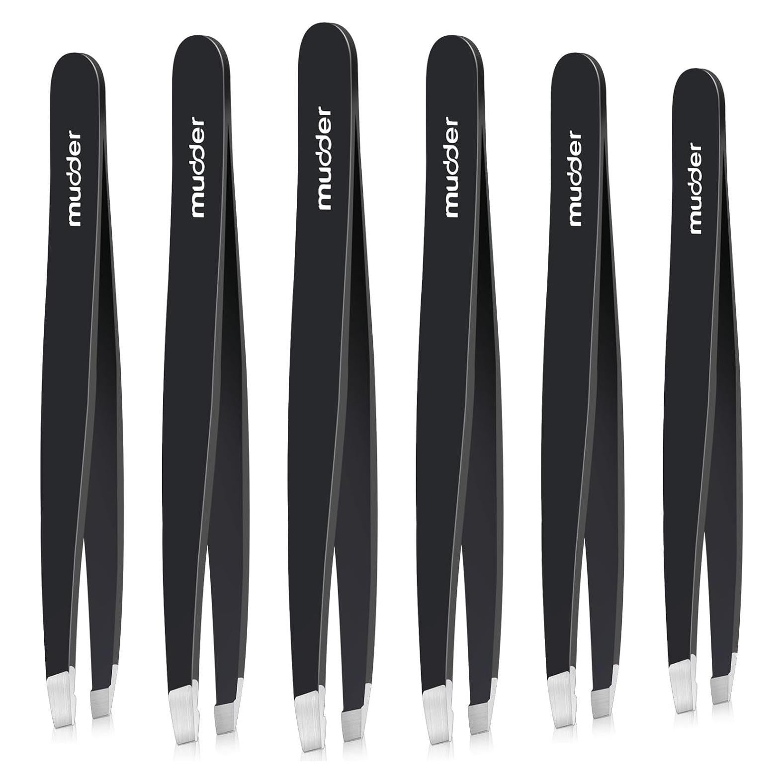 Juego de 6 Pinzas de Cejas Mudder Acero Inoxidable Negro