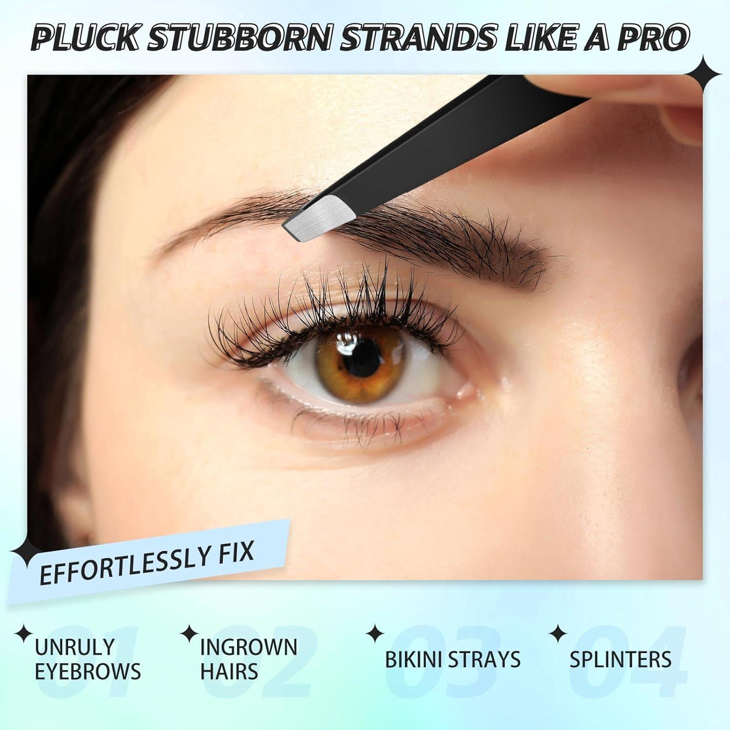 Juego de 6 Pinzas de Cejas Mudder Acero Inoxidable Negro