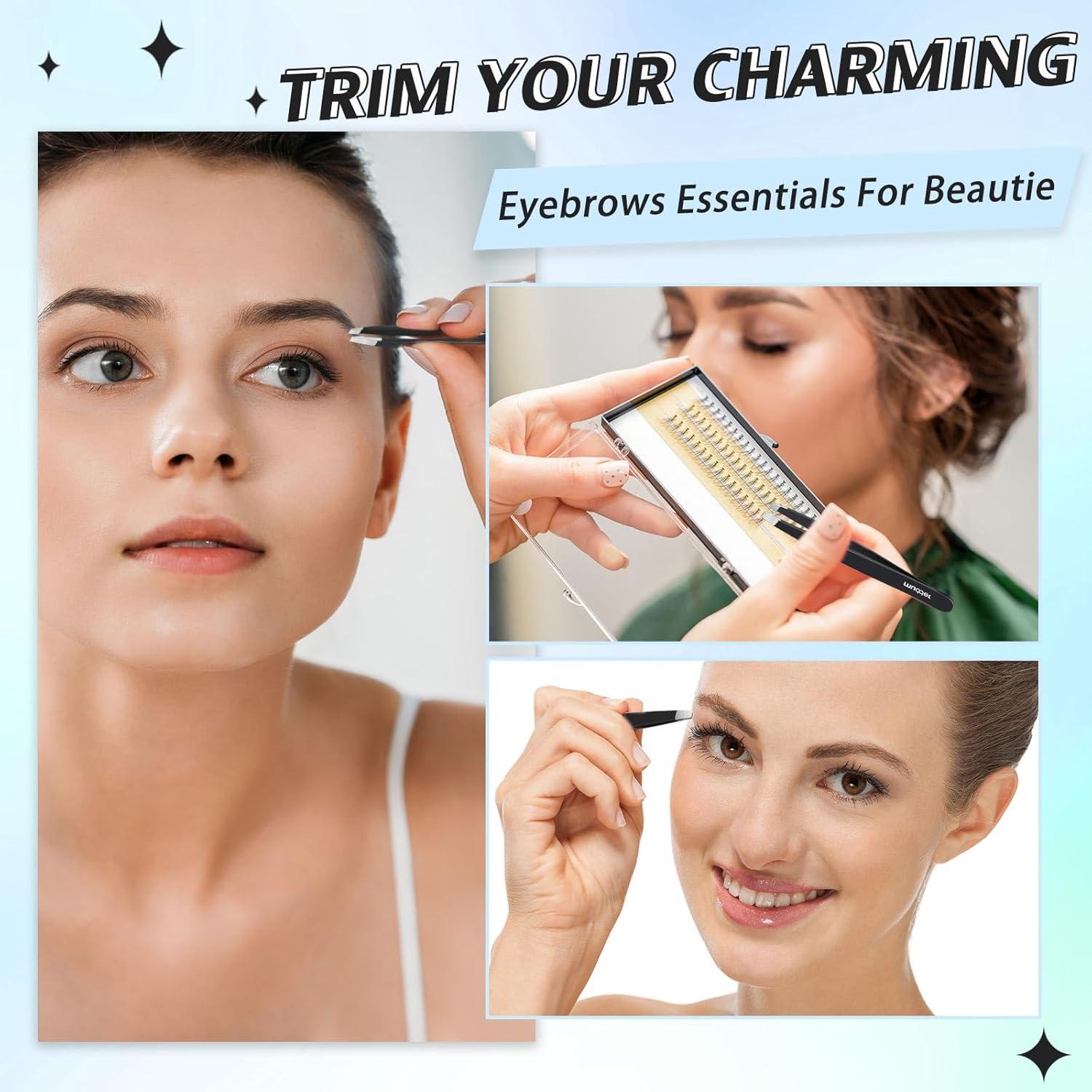 Juego de 6 Pinzas de Cejas Mudder Acero Inoxidable Negro