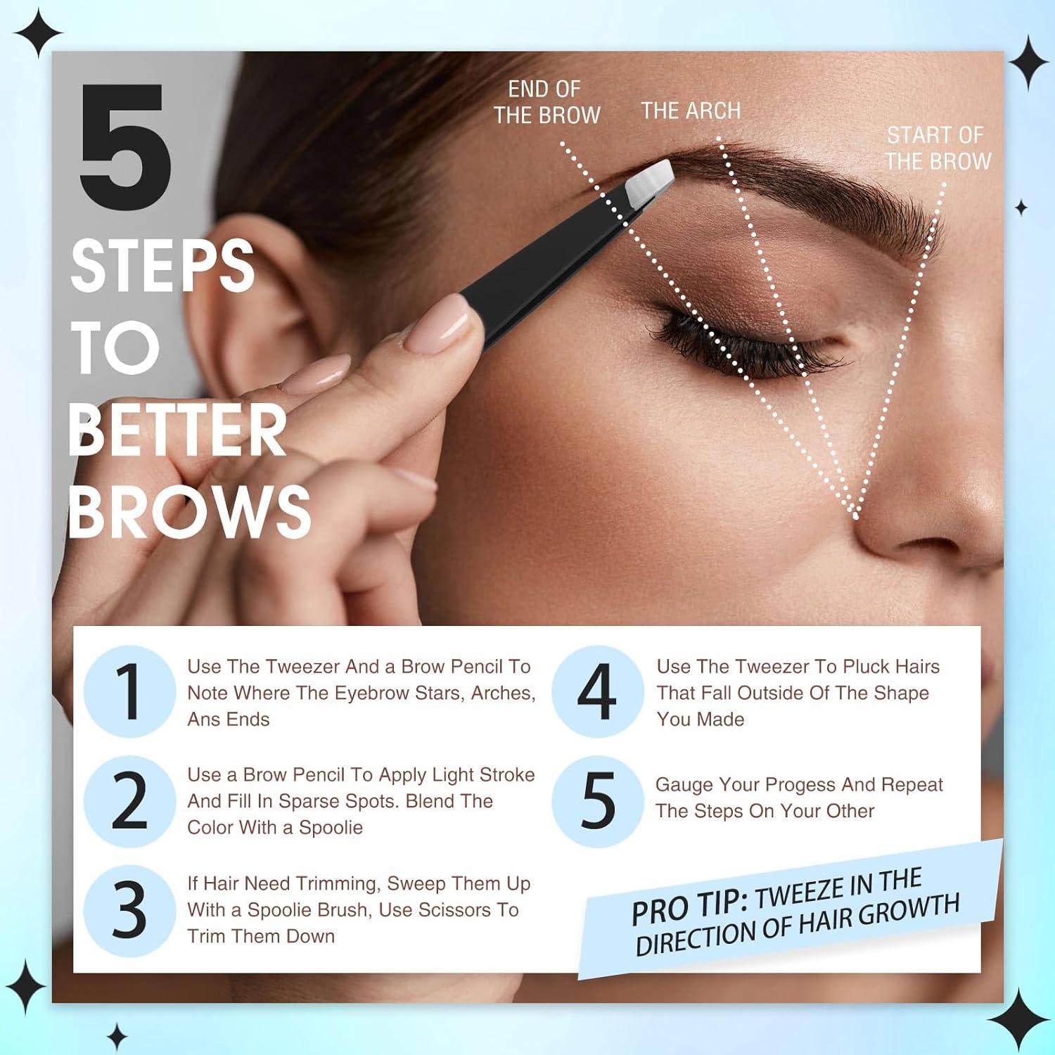 Juego de 6 Pinzas de Cejas Mudder Acero Inoxidable Negro