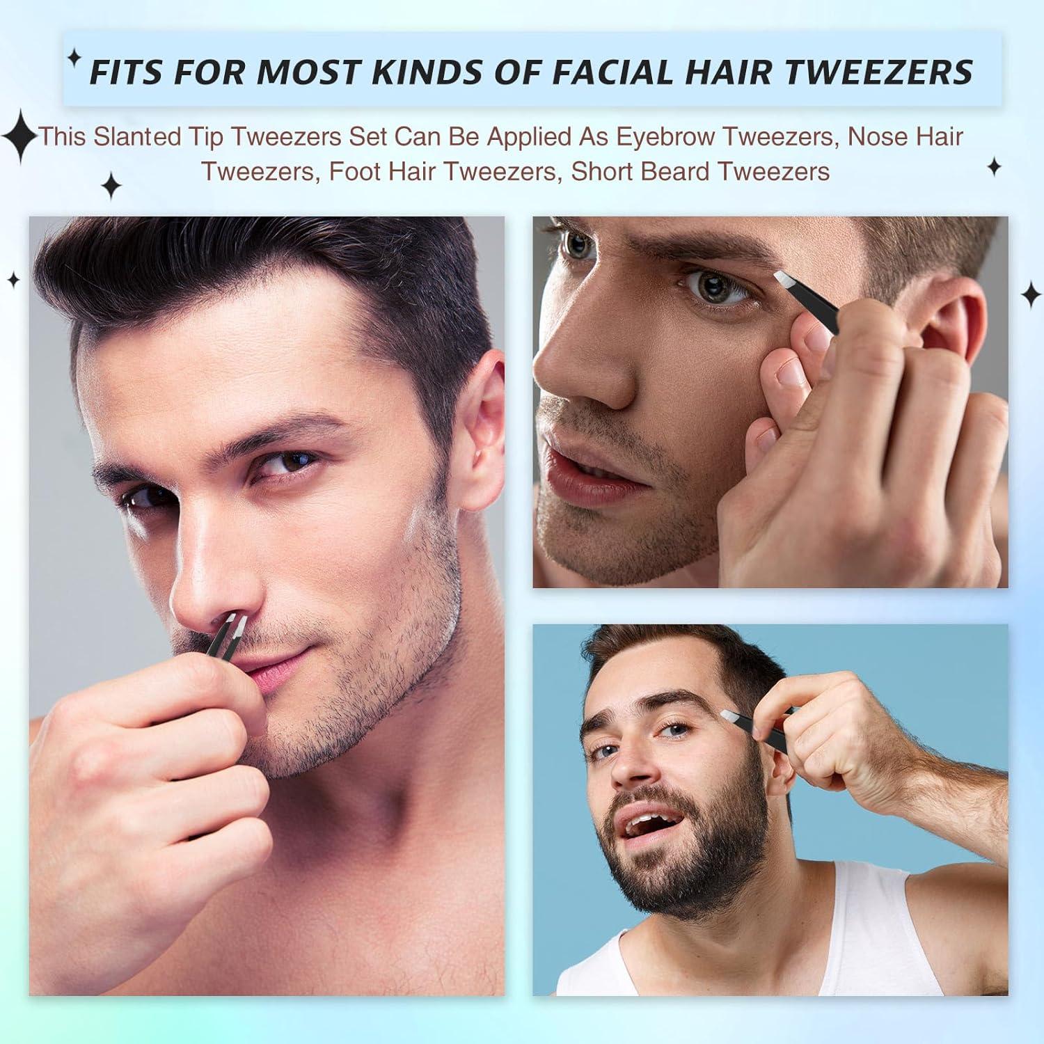 Juego de 6 Pinzas de Cejas Mudder Acero Inoxidable Negro