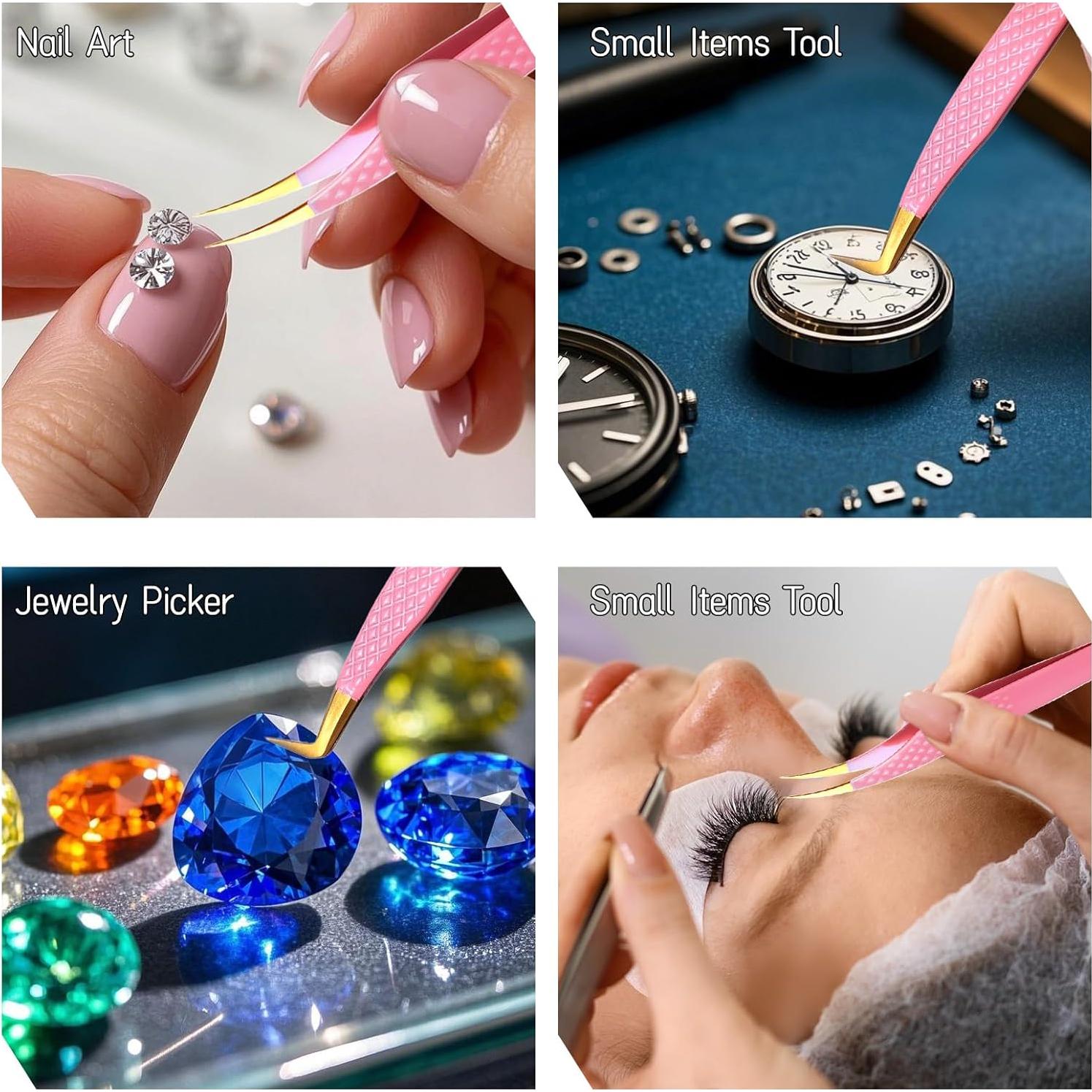 Pinzas para Pestañas TIESOME Rosa Inoxidable 2 Pcs Curvadas