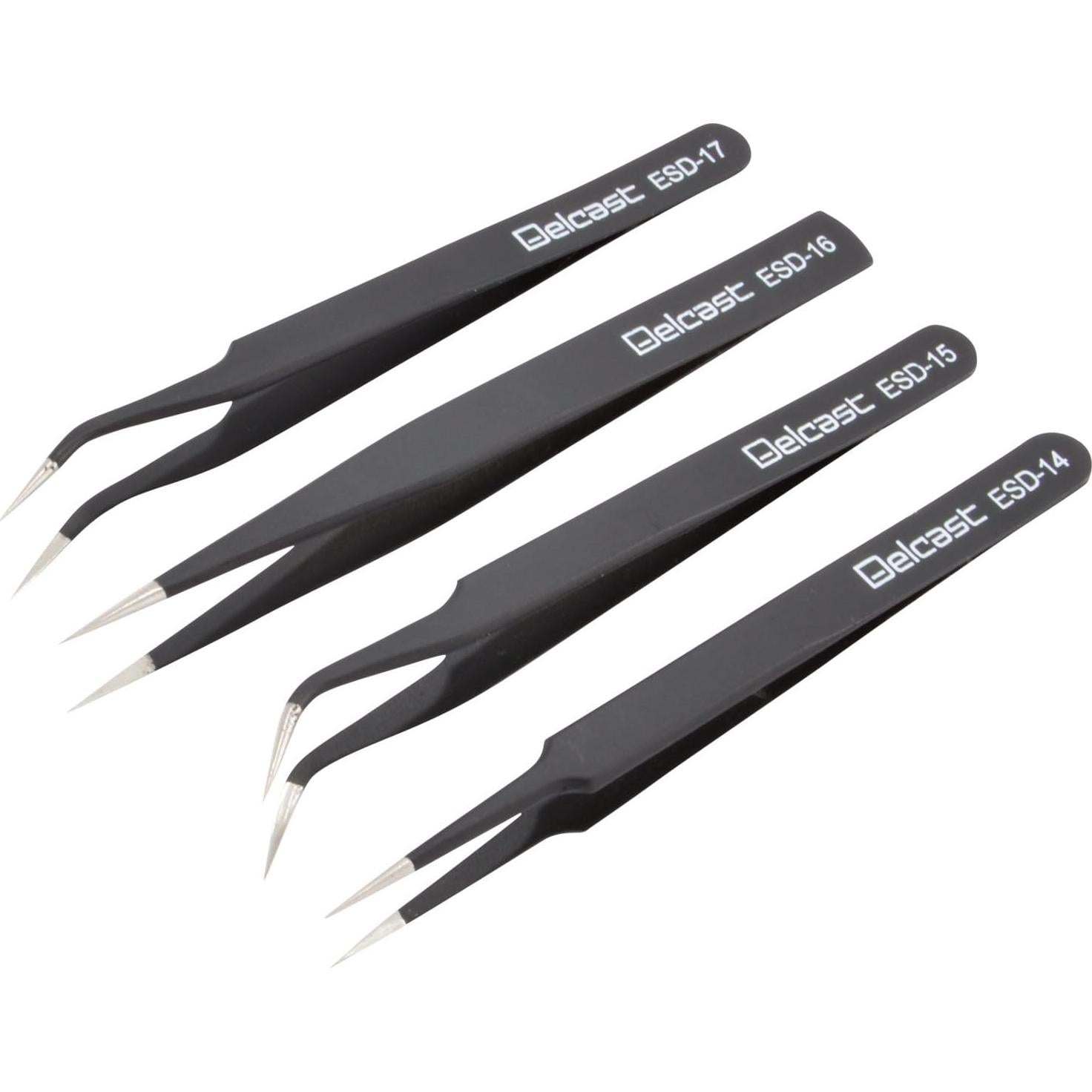 Juego de Pinzas ESD Delcast TZ-8X de Acero Inoxidable - 8 Piezas
