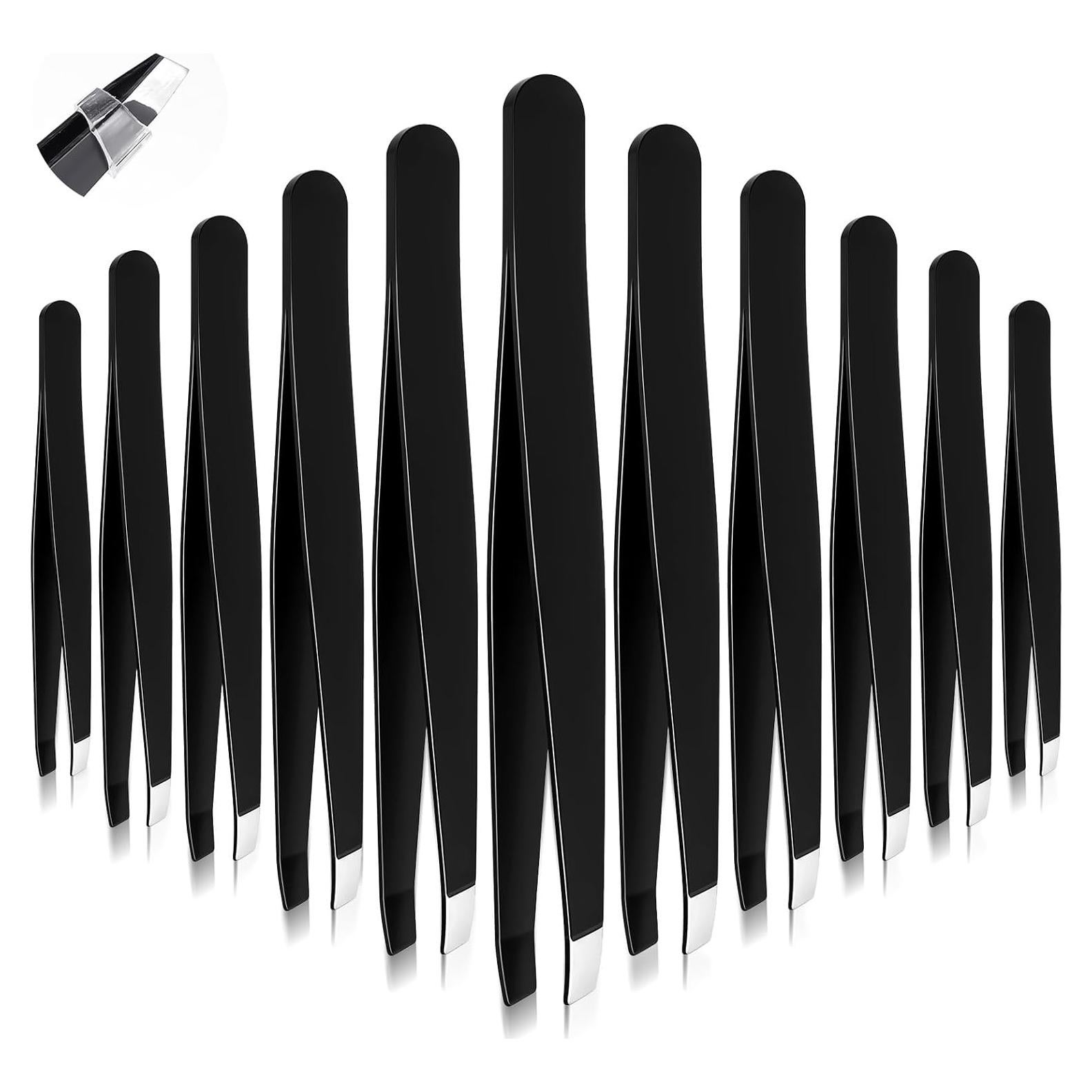 Set de 12 Pinzas para Cejas Acero Inoxidable Styquenzer Negro