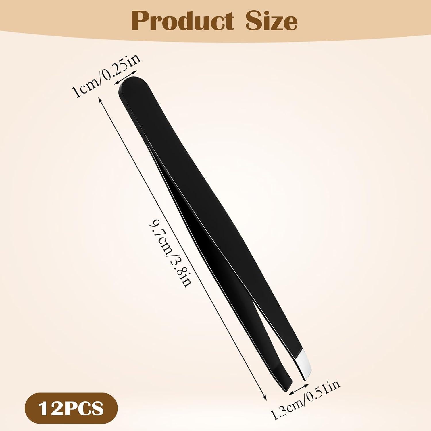 Set de 12 Pinzas para Cejas Acero Inoxidable Styquenzer Negro