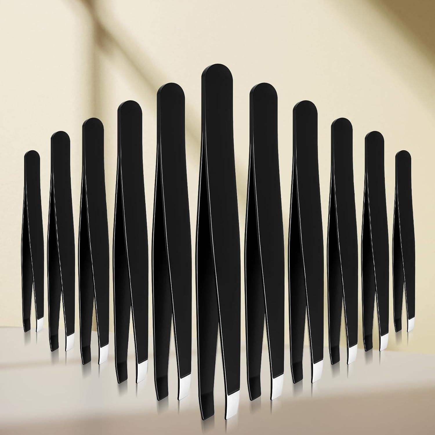 Set de 12 Pinzas para Cejas Acero Inoxidable Styquenzer Negro