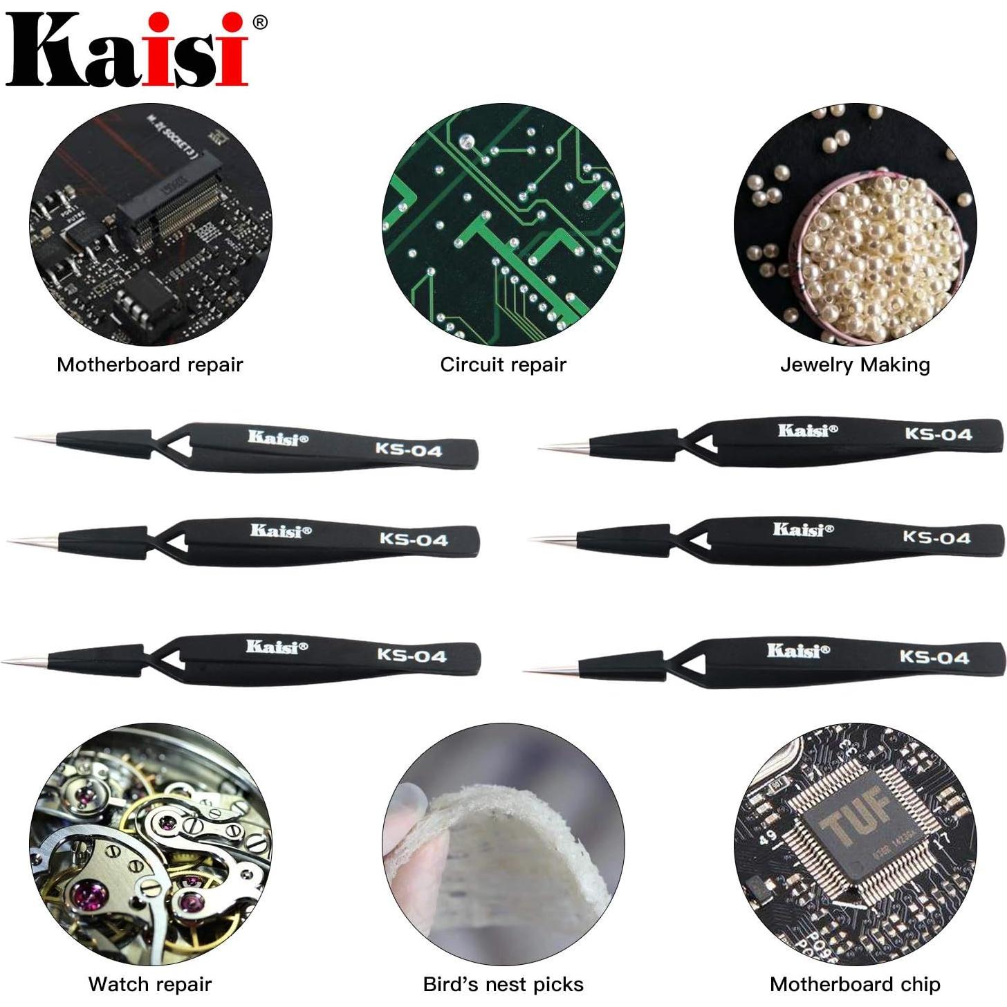 Juego de Pinzas de Bloqueo Kaisi 6 PCS Acero Inoxidable ESD