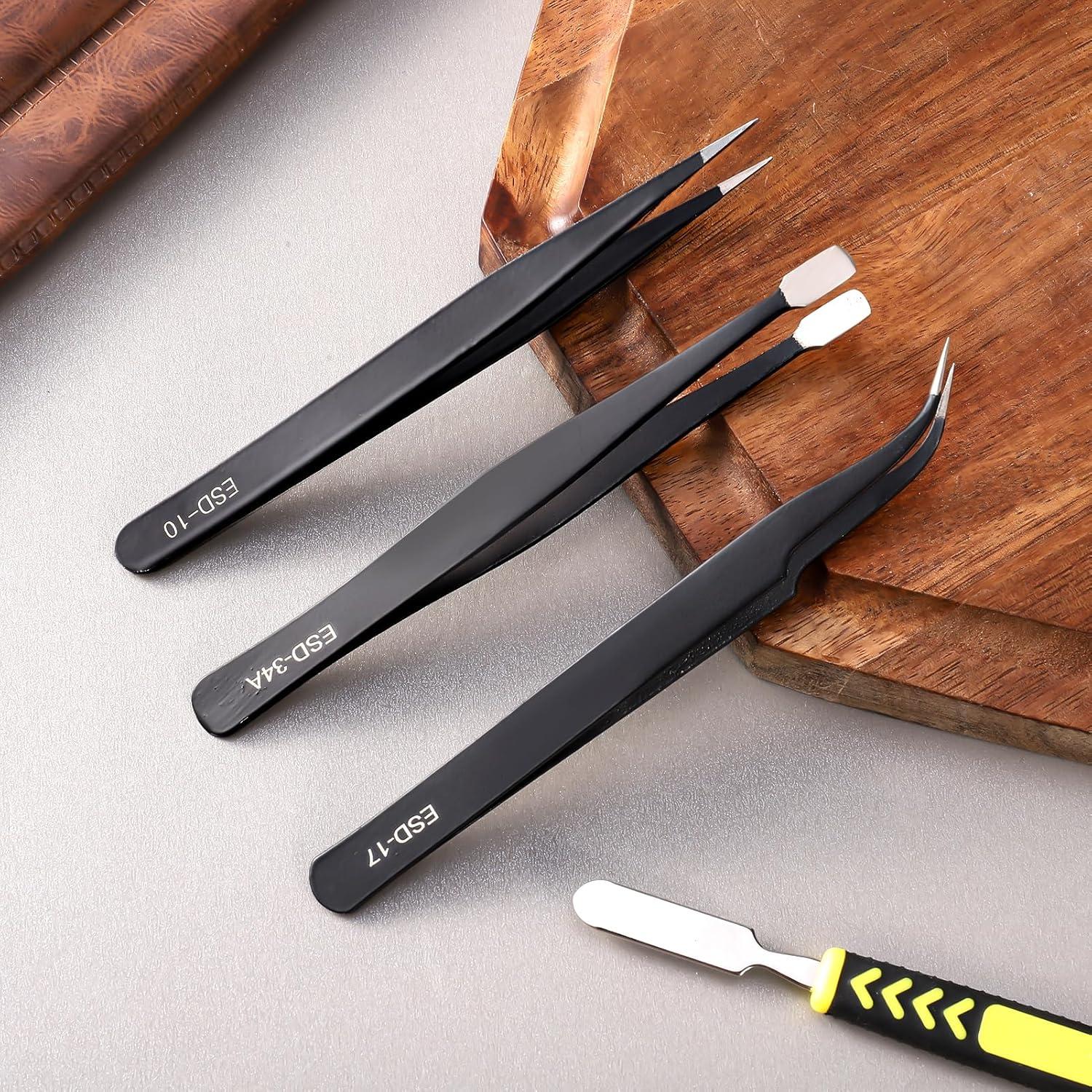 Juego de Pinzas ESD de Precisión 11 Piezas Acero Inoxidable