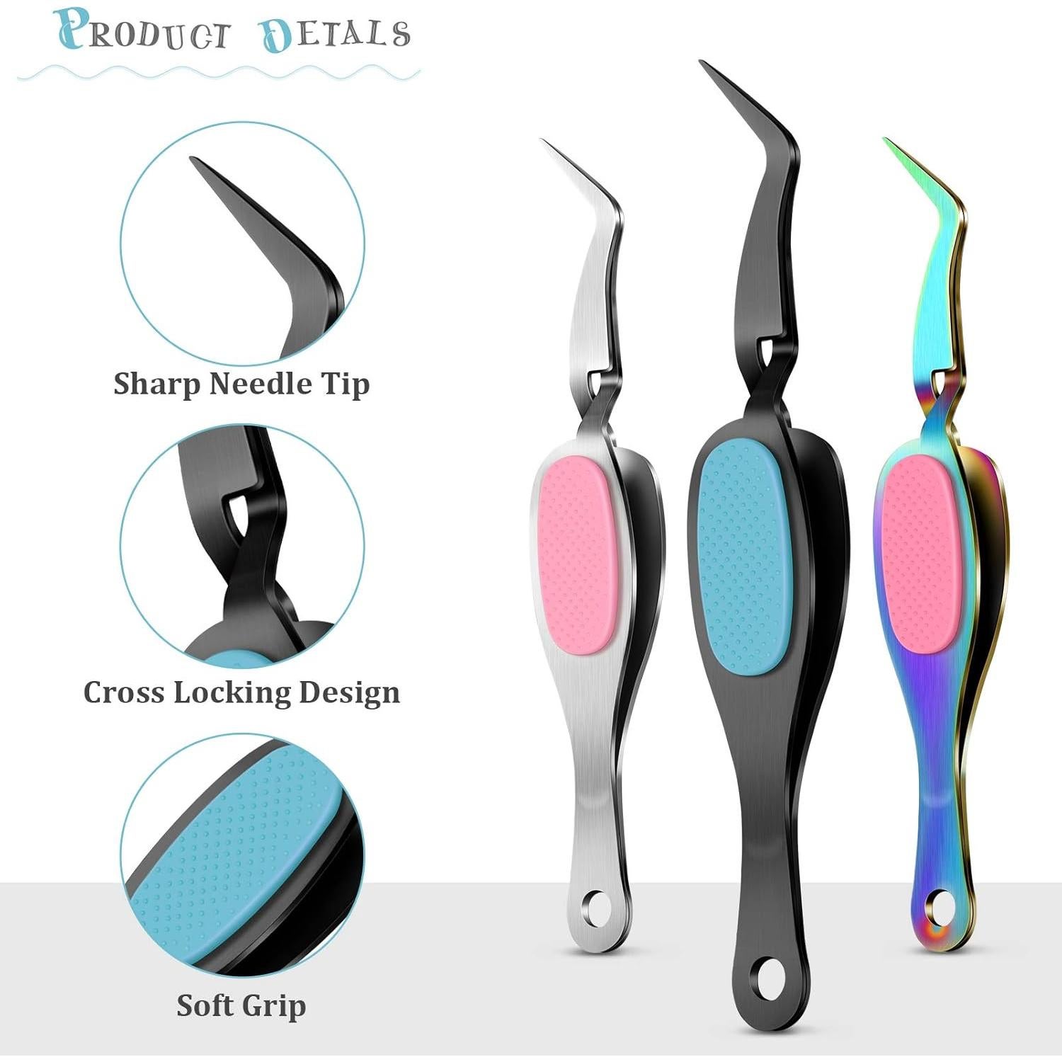 Pinzas de Precisión Curvadas Honoson 3 Piezas Acero Inoxidable