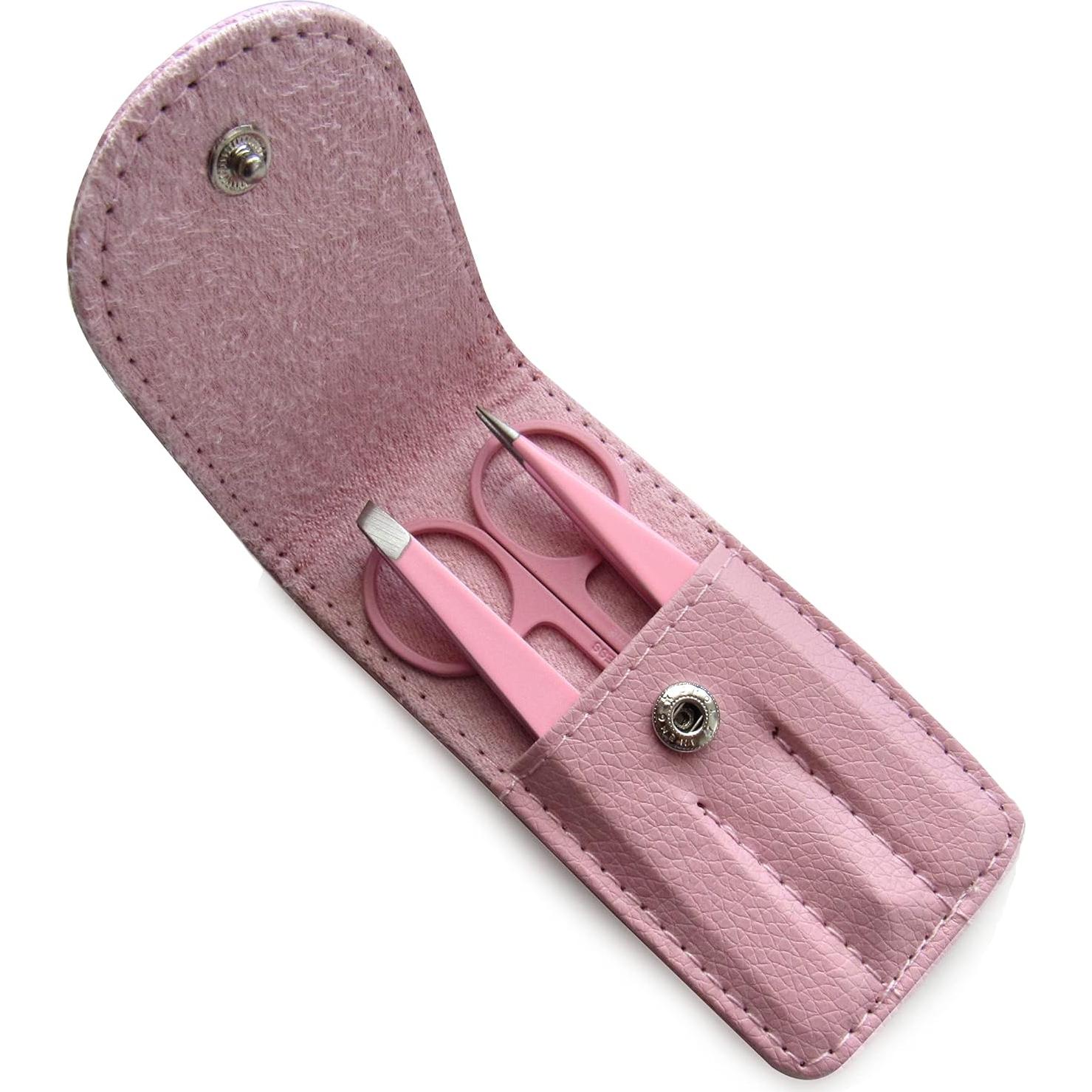 Juego de Pinzas de Cejas Missamé 3 Piezas Acero Inoxidable Rosa