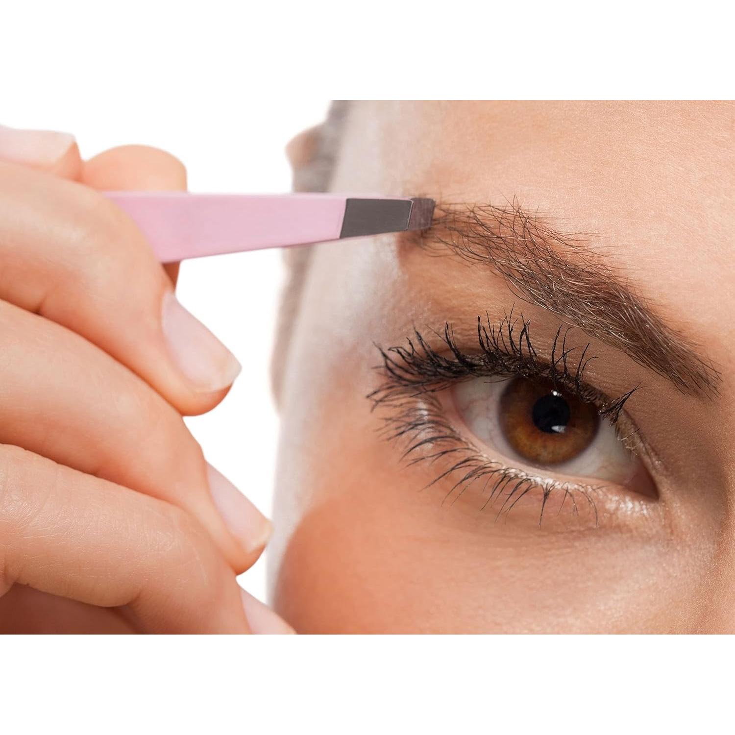 Juego de Pinzas de Cejas Missamé 3 Piezas Acero Inoxidable Rosa
