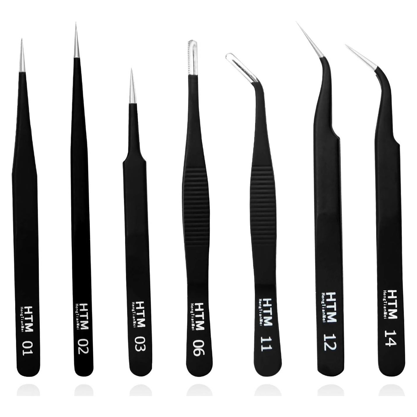 Set de 7 Pinzas Micro de Precisión HengTianMei Acero Inoxidable