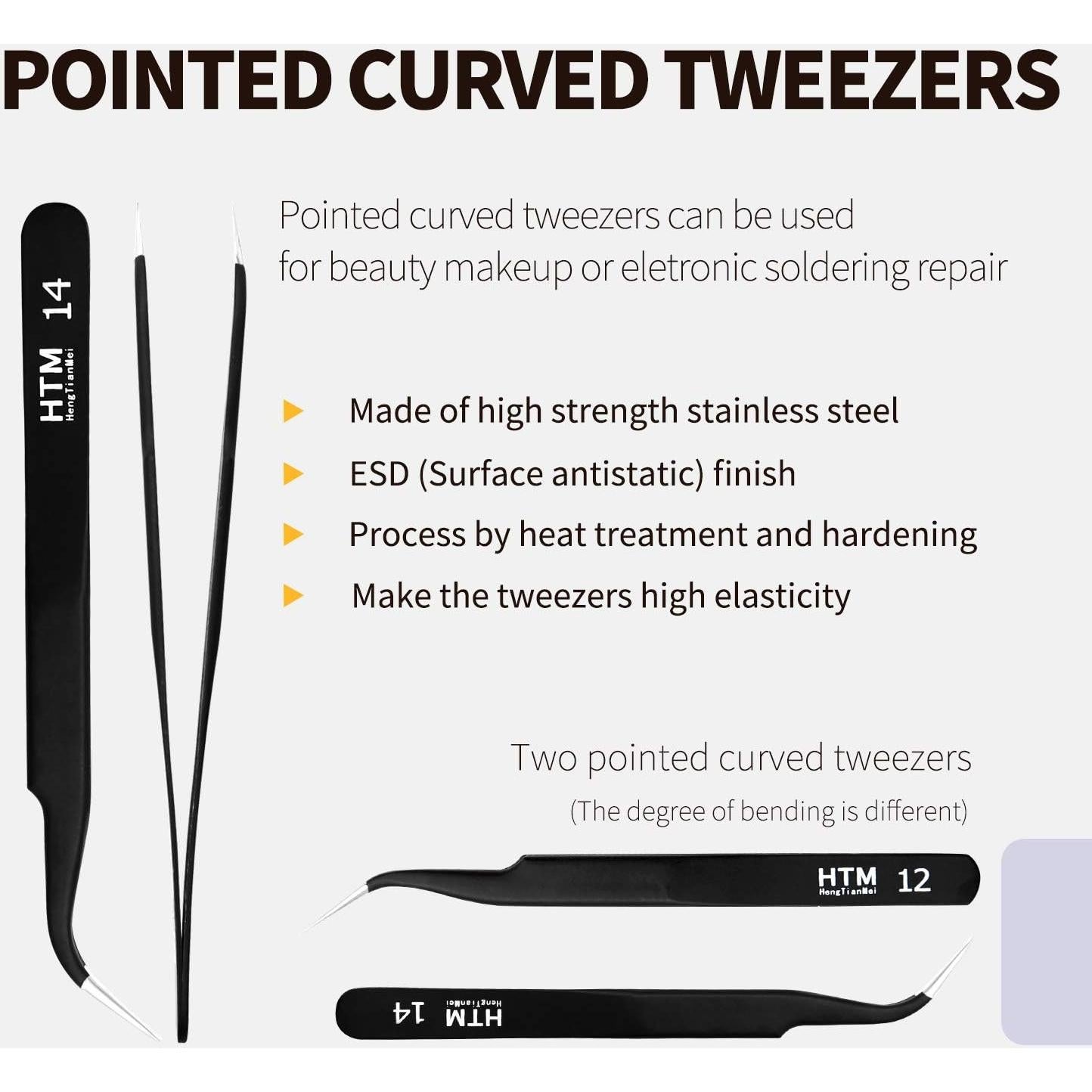 Set de 7 Pinzas Micro de Precisión HengTianMei Acero Inoxidable