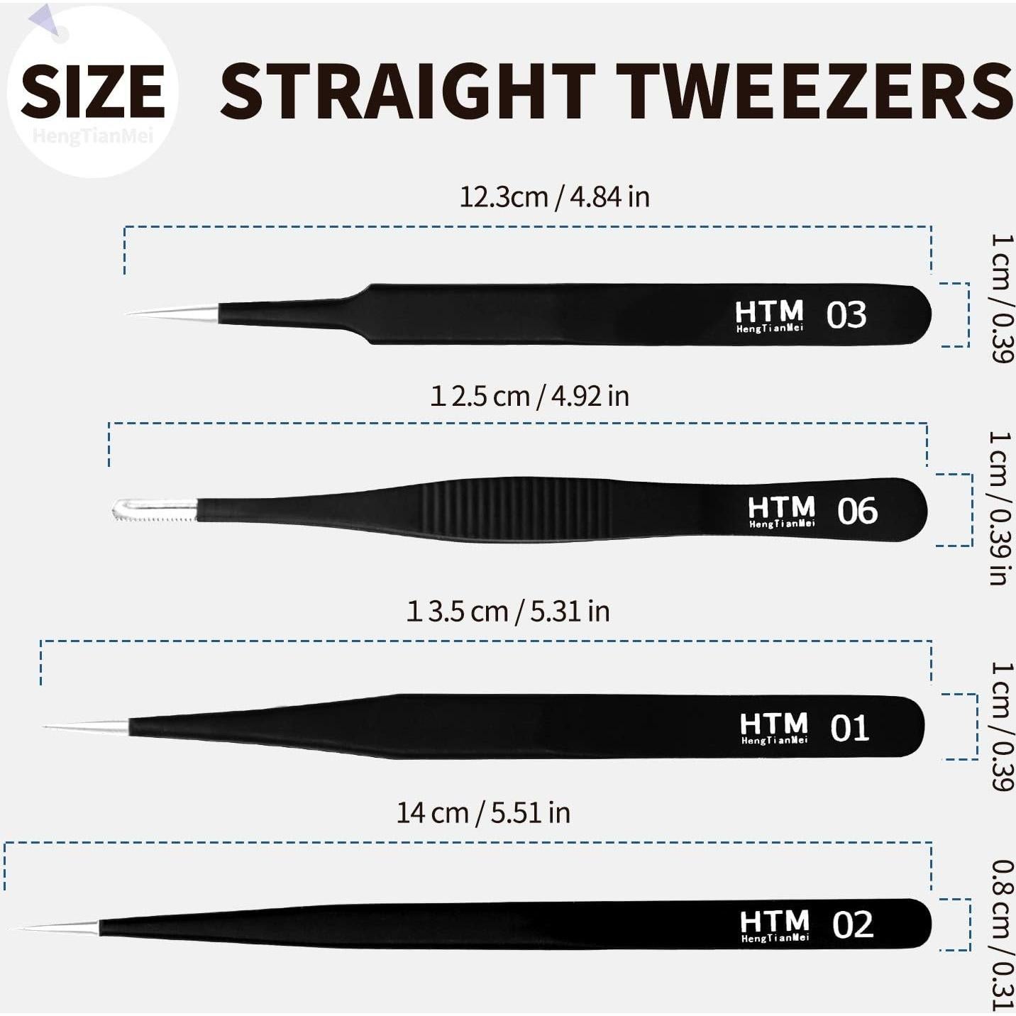 Set de 7 Pinzas Micro de Precisión HengTianMei Acero Inoxidable