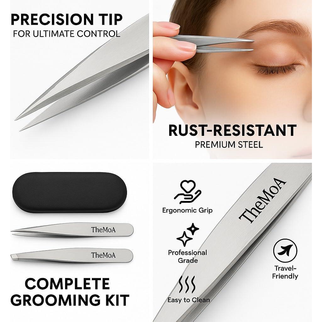 Juego de Pinzas de Precisión THEMOA - Acero Inoxidable, 2 Puntas