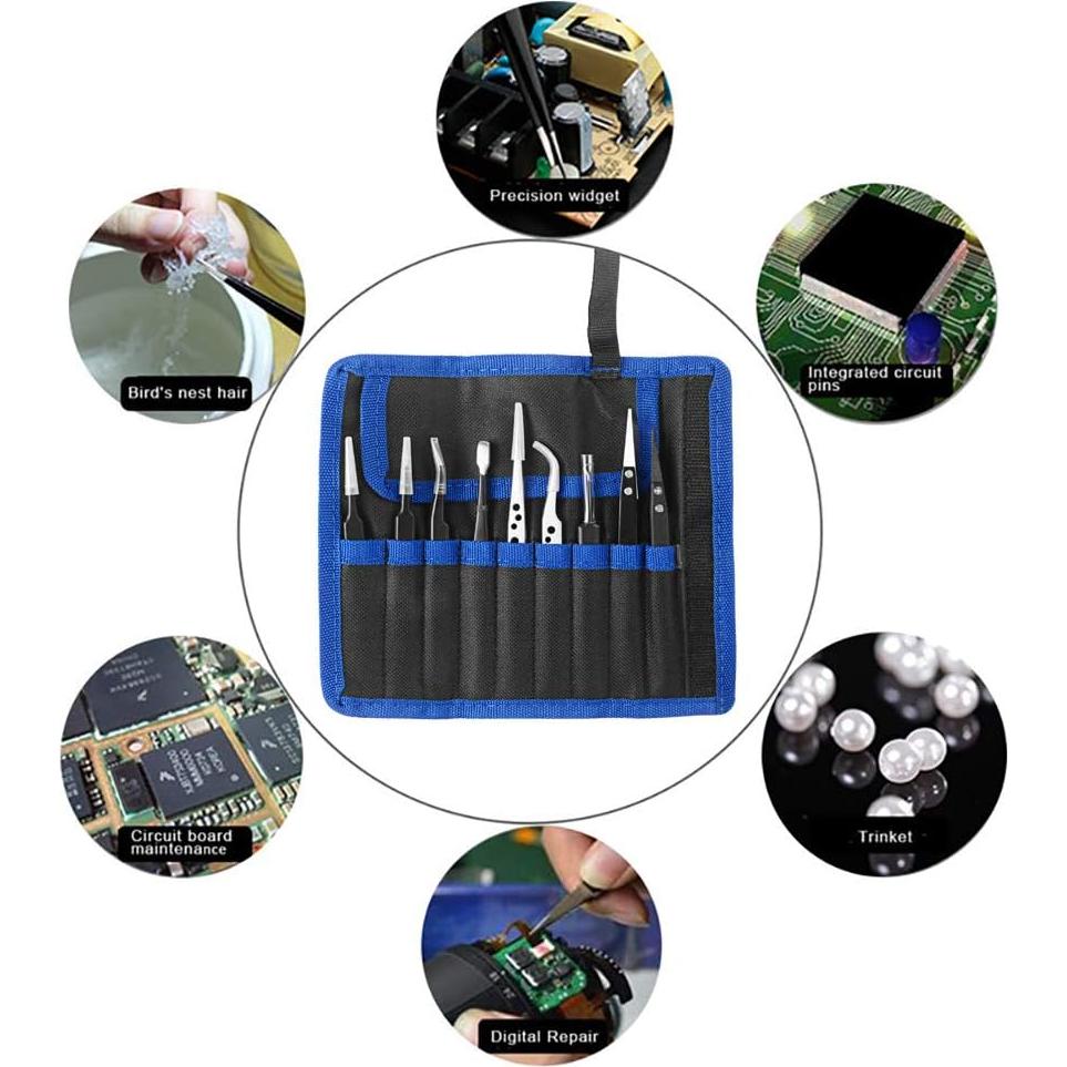 Juego de Pinzas de Precisión HANDSKIT - 9 Piezas de Acero Inoxidable