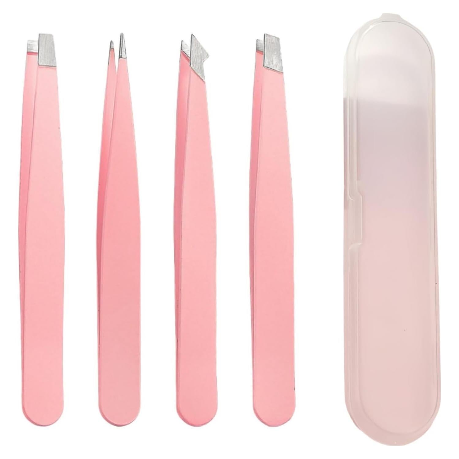 Juego de Pinzas para Vello Facial TIKIYOUN 4 Pcs Acero Inoxidable Rosa