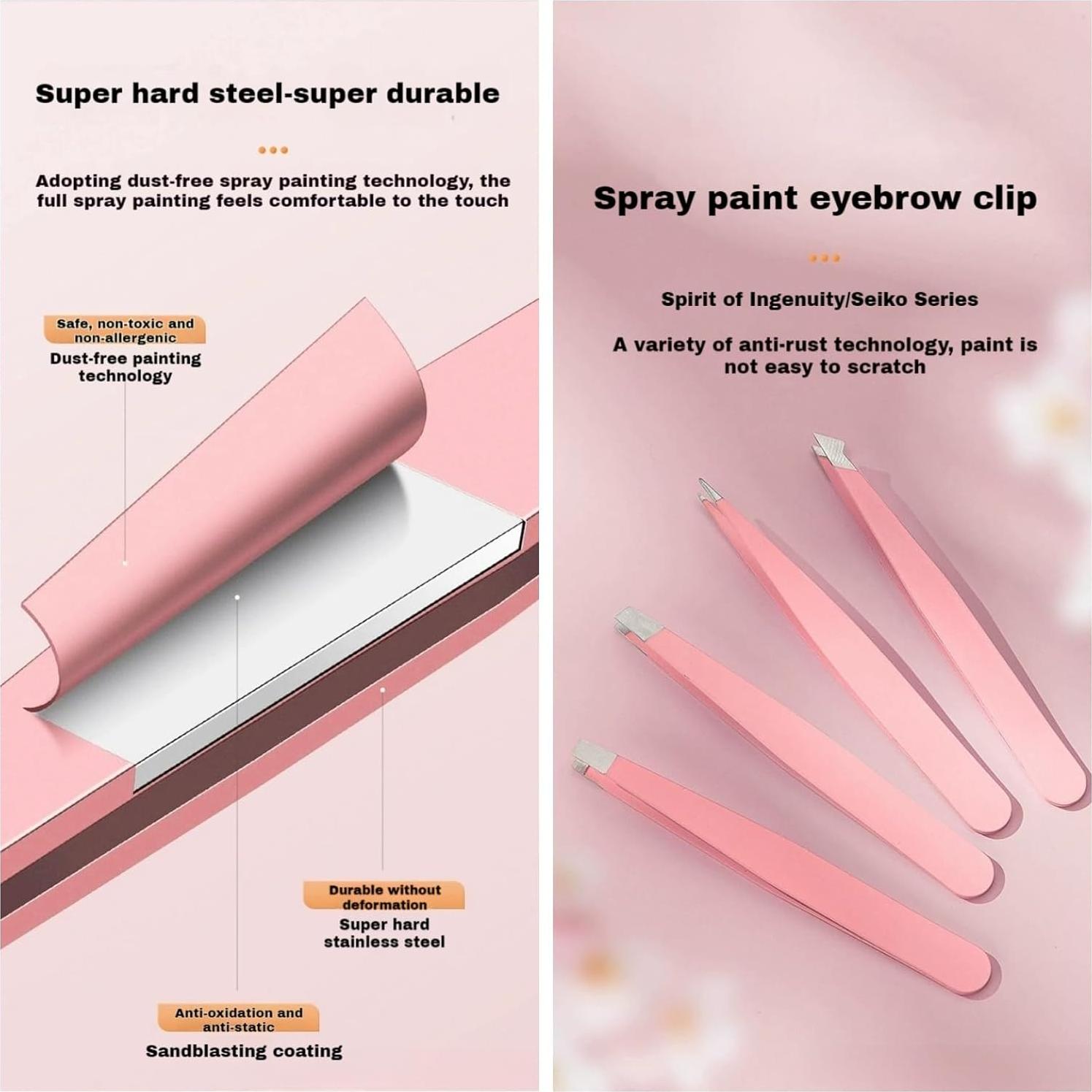 Juego de Pinzas para Vello Facial TIKIYOUN 4 Pcs Acero Inoxidable Rosa