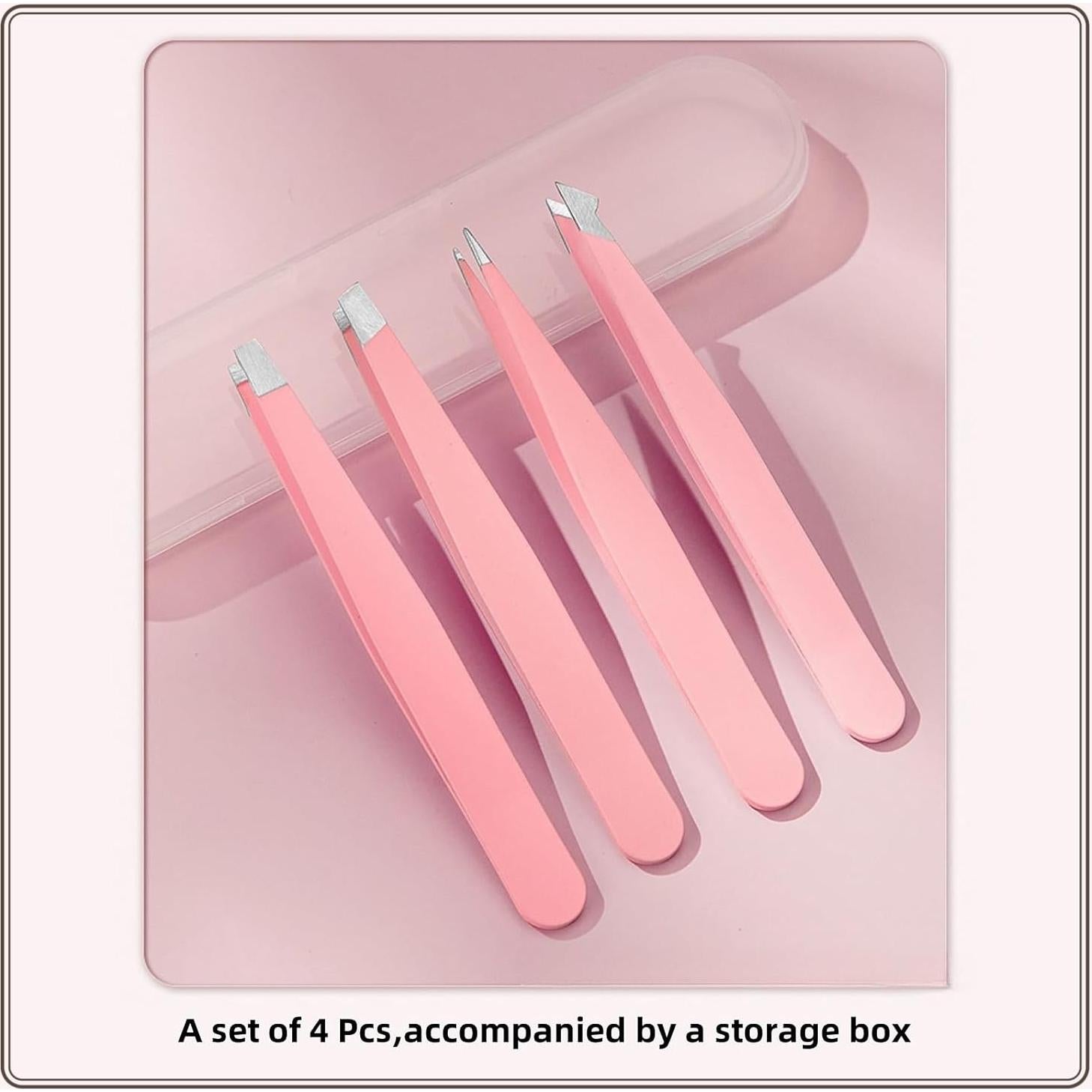 Juego de Pinzas para Vello Facial TIKIYOUN 4 Pcs Acero Inoxidable Rosa