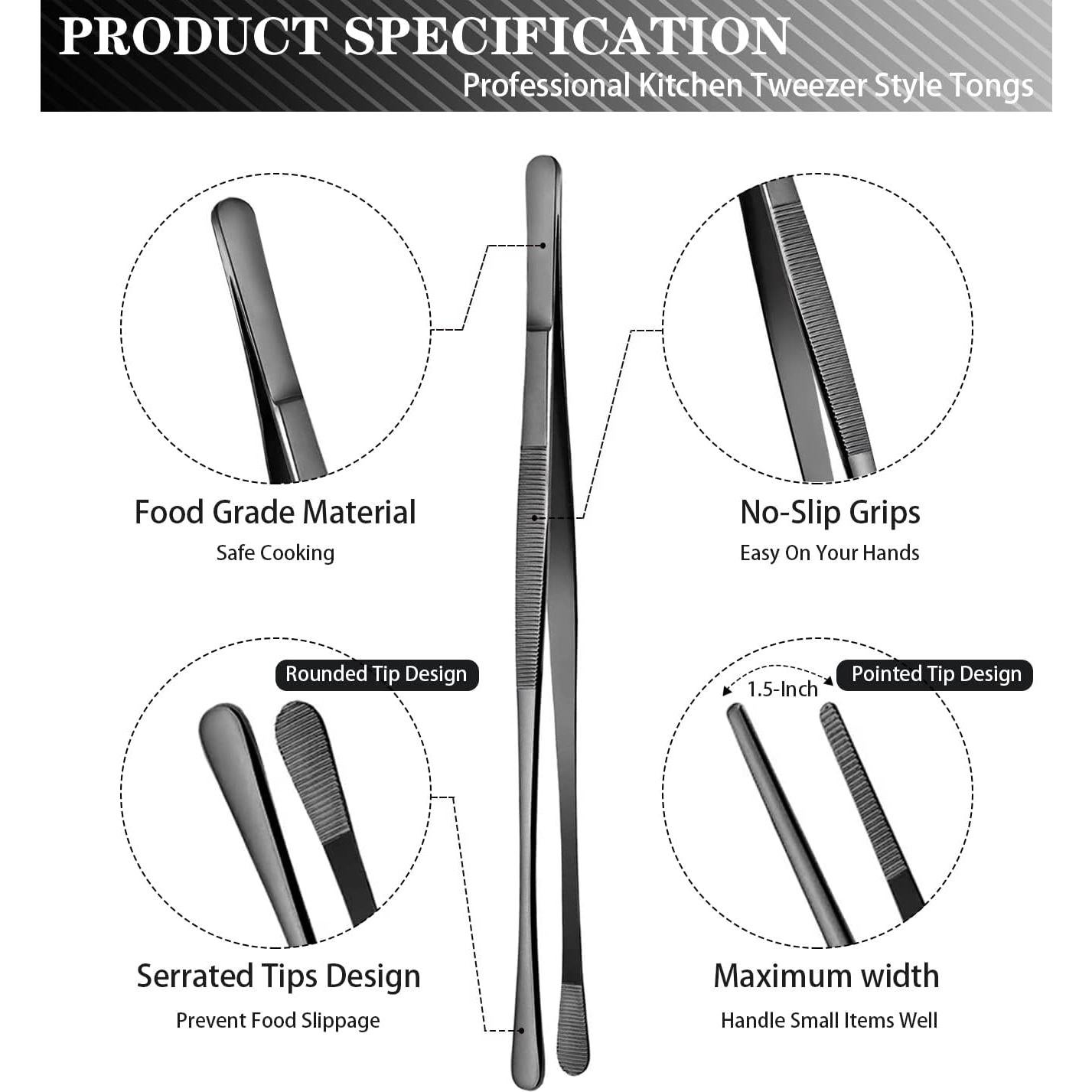 Pinzas de Cocina JETKONG 30.48 cm Acero Inoxidable Negras