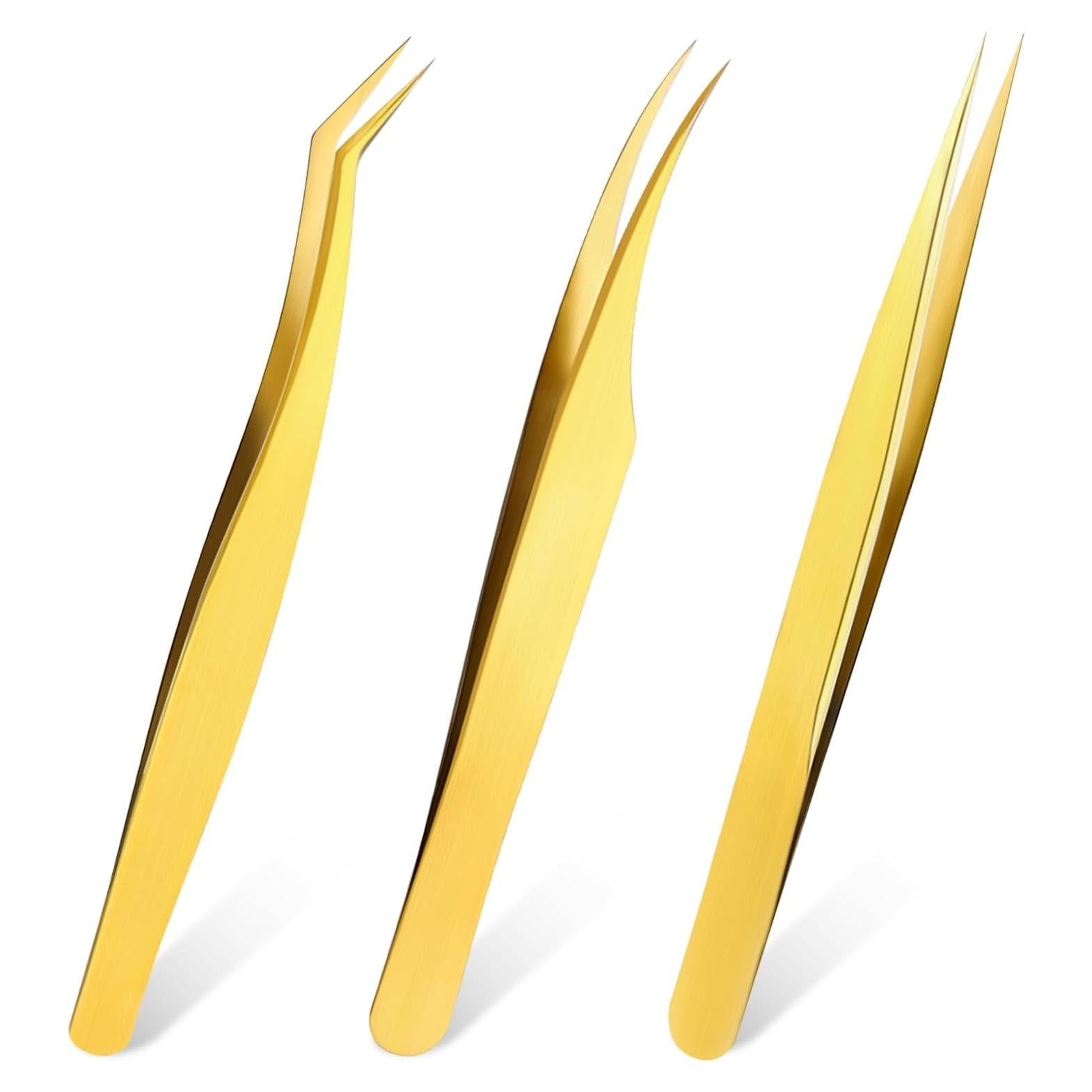 Juego de 3 Pinzas Doradas Sliverdew para Extensiones de Pestañas