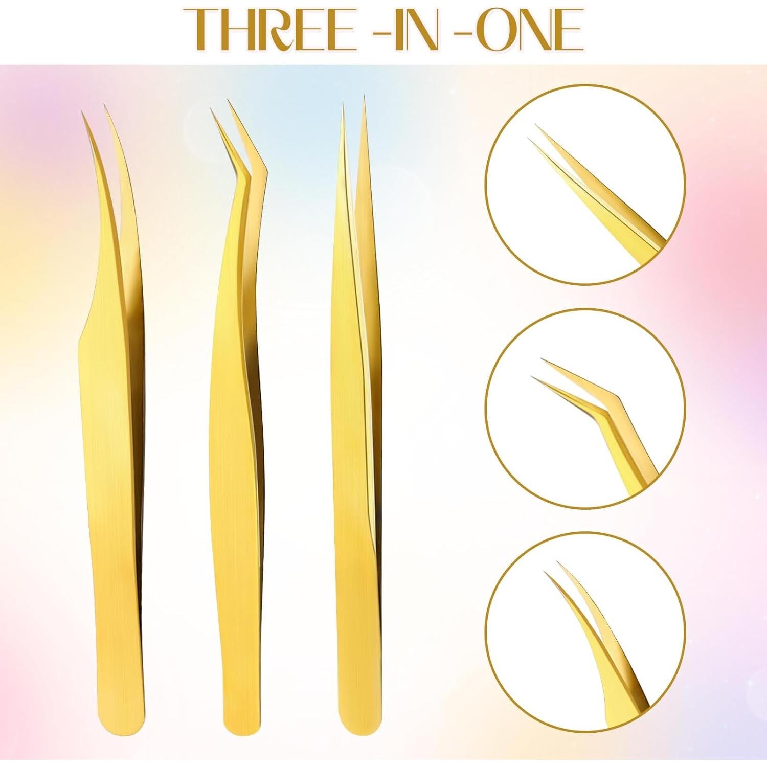 Juego de 3 Pinzas Doradas Sliverdew para Extensiones de Pestañas