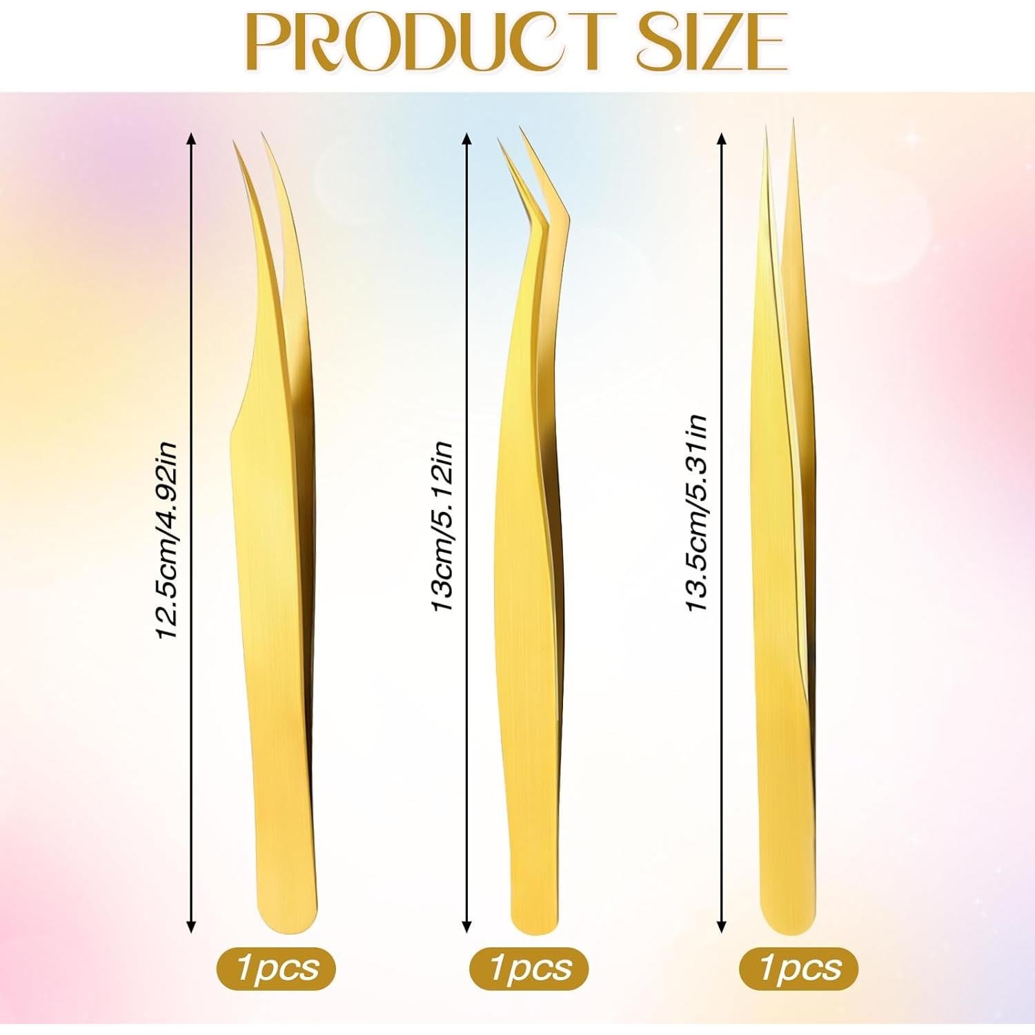 Juego de 3 Pinzas Doradas Sliverdew para Extensiones de Pestañas