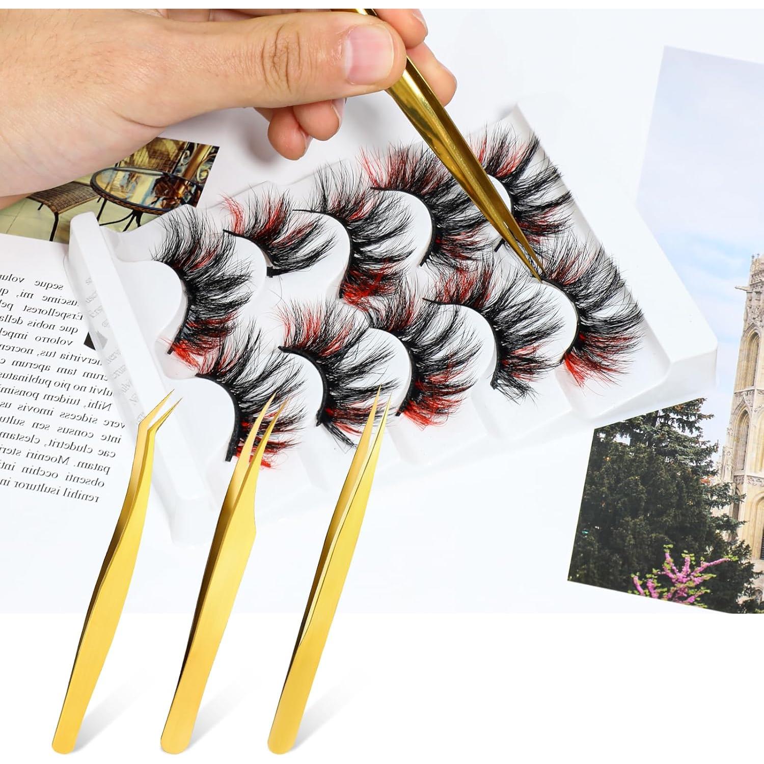 Juego de 3 Pinzas Doradas Sliverdew para Extensiones de Pestañas