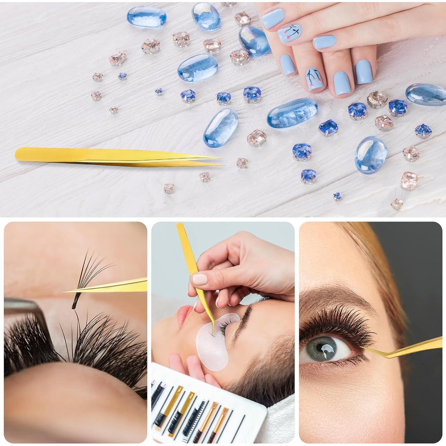 Juego de 3 Pinzas Doradas Sliverdew para Extensiones de Pestañas