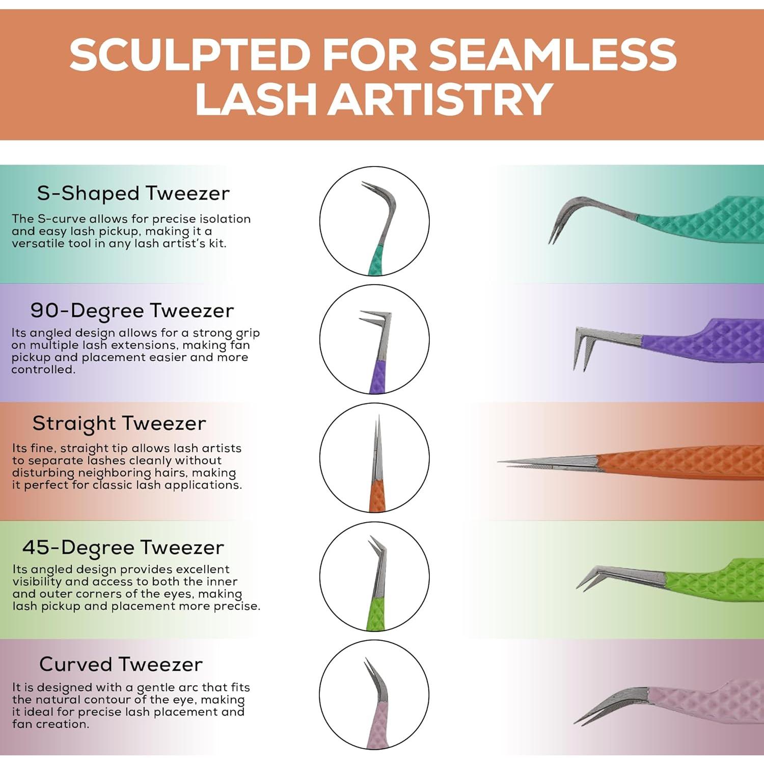 Juego de Pinzas de Pestañas PRISTINE PLUCK 5 Piezas Multicolor