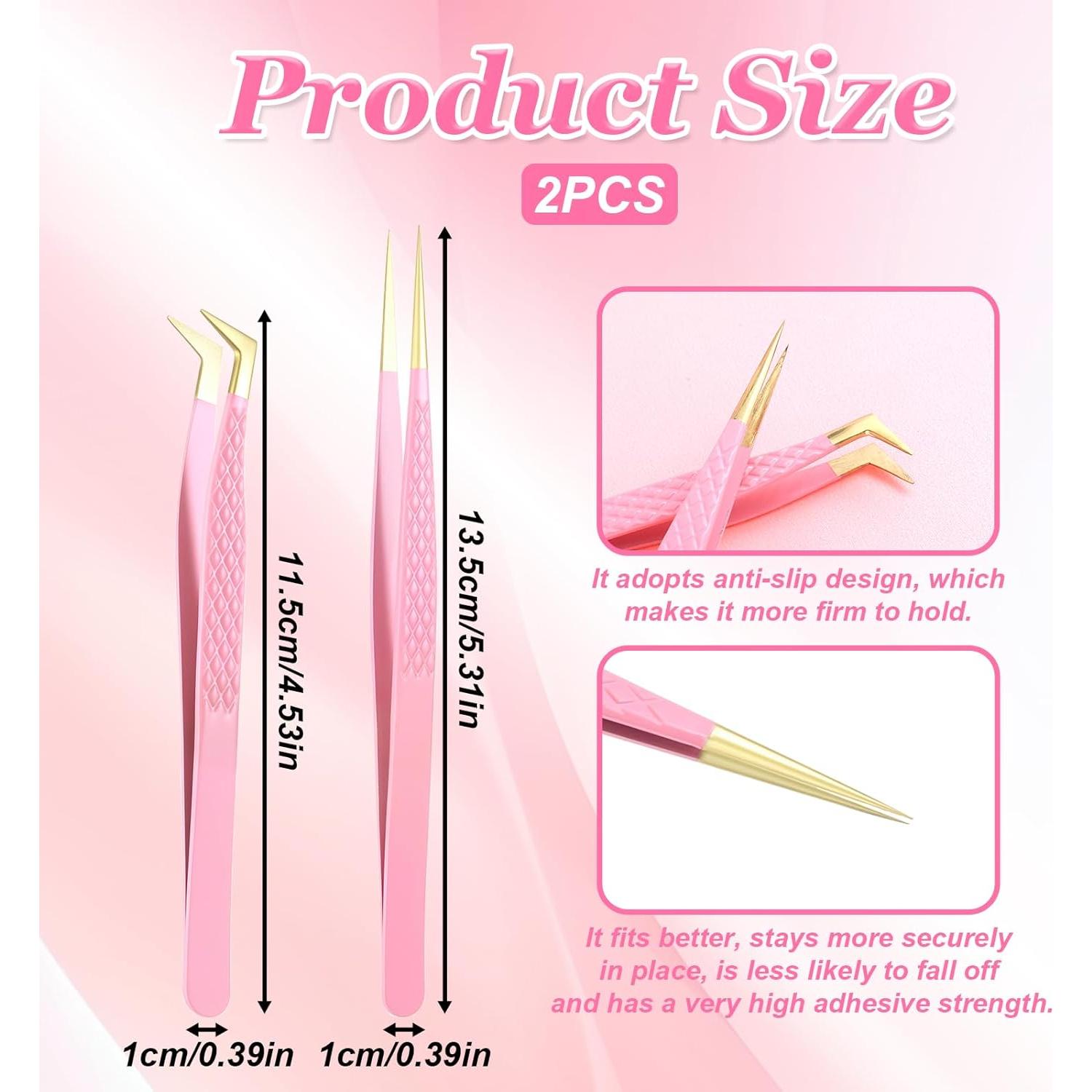 Juego de 2 Pinzas para Pestañas FdcLixuvol Rosa 13.5cm 11.5cm