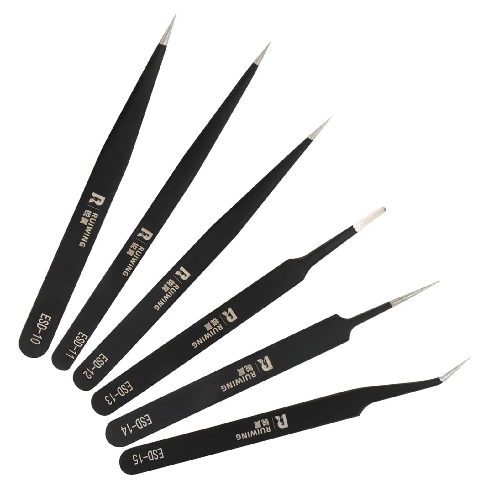 Juego de Pinzas de Precisión RUIWING 6 Piezas ESD Antiestáticas