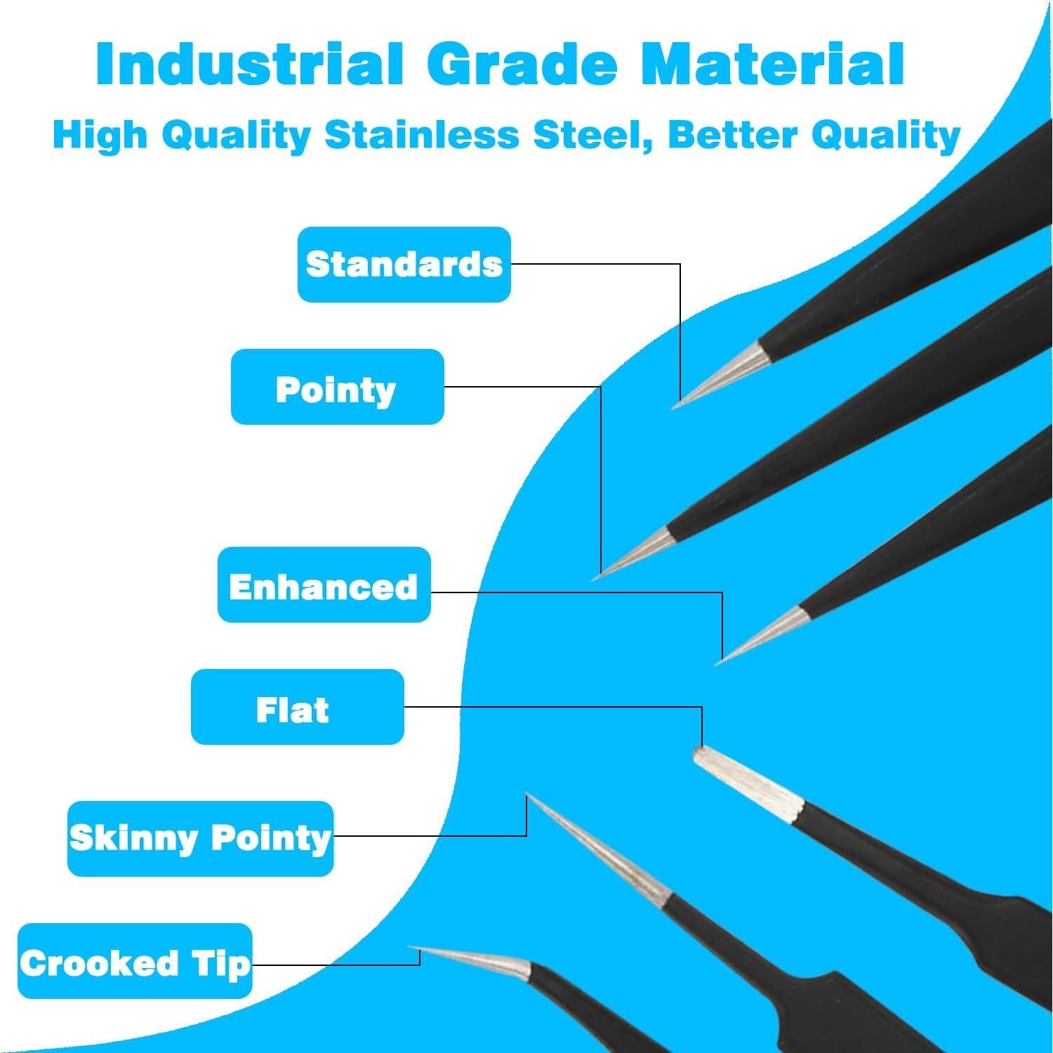 Juego de Pinzas de Precisión RUIWING 6 Piezas ESD Antiestáticas