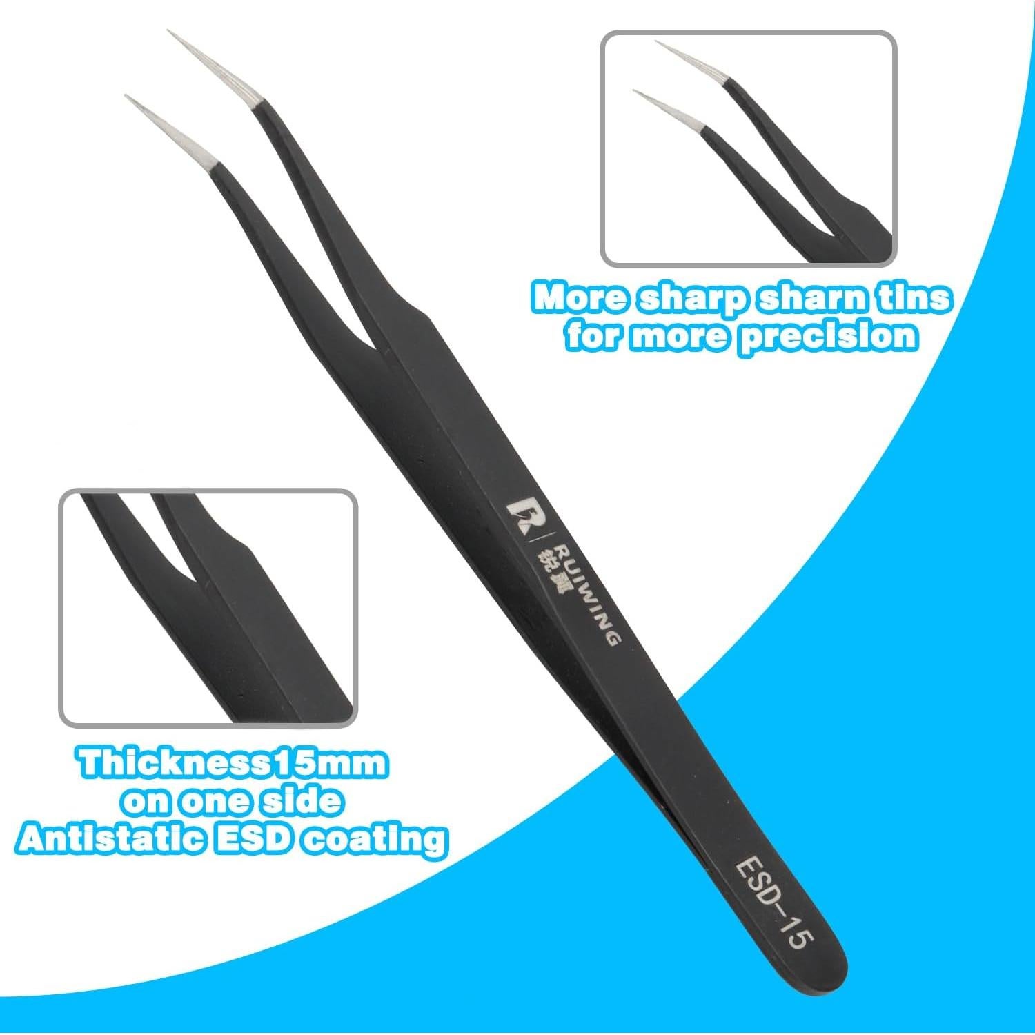 Juego de Pinzas de Precisión RUIWING 6 Piezas ESD Antiestáticas