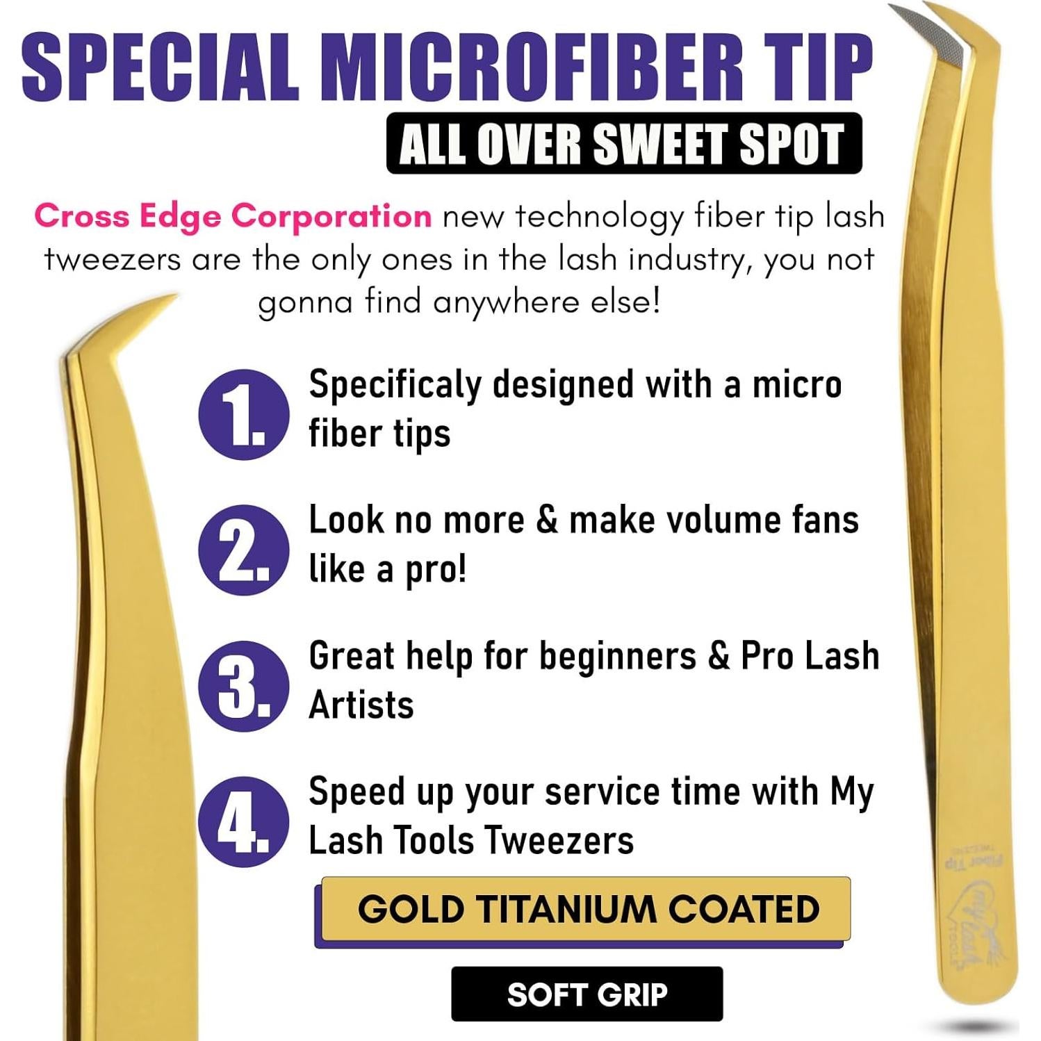 Juego de Pinzas para Pestañas Cross Edge - 2 Piezas, Acero Inoxidable