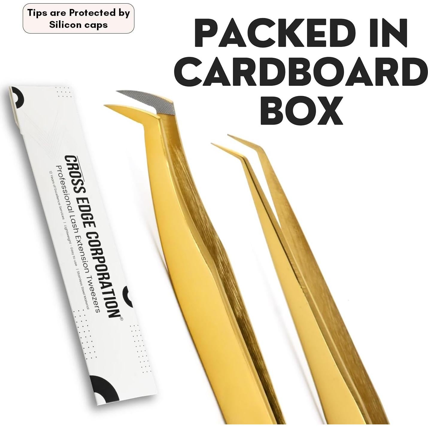 Juego de Pinzas para Pestañas Cross Edge - 2 Piezas, Acero Inoxidable