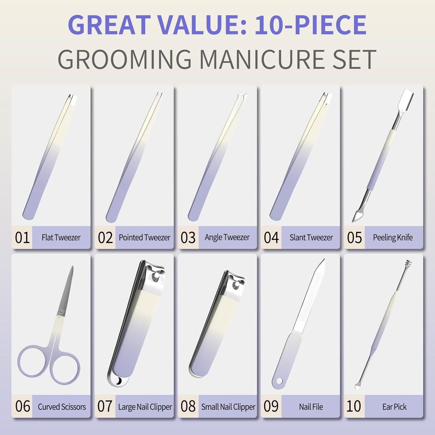 Juego de Manicura 10 en 1 ESSBES Acero Inoxidable Púrpura