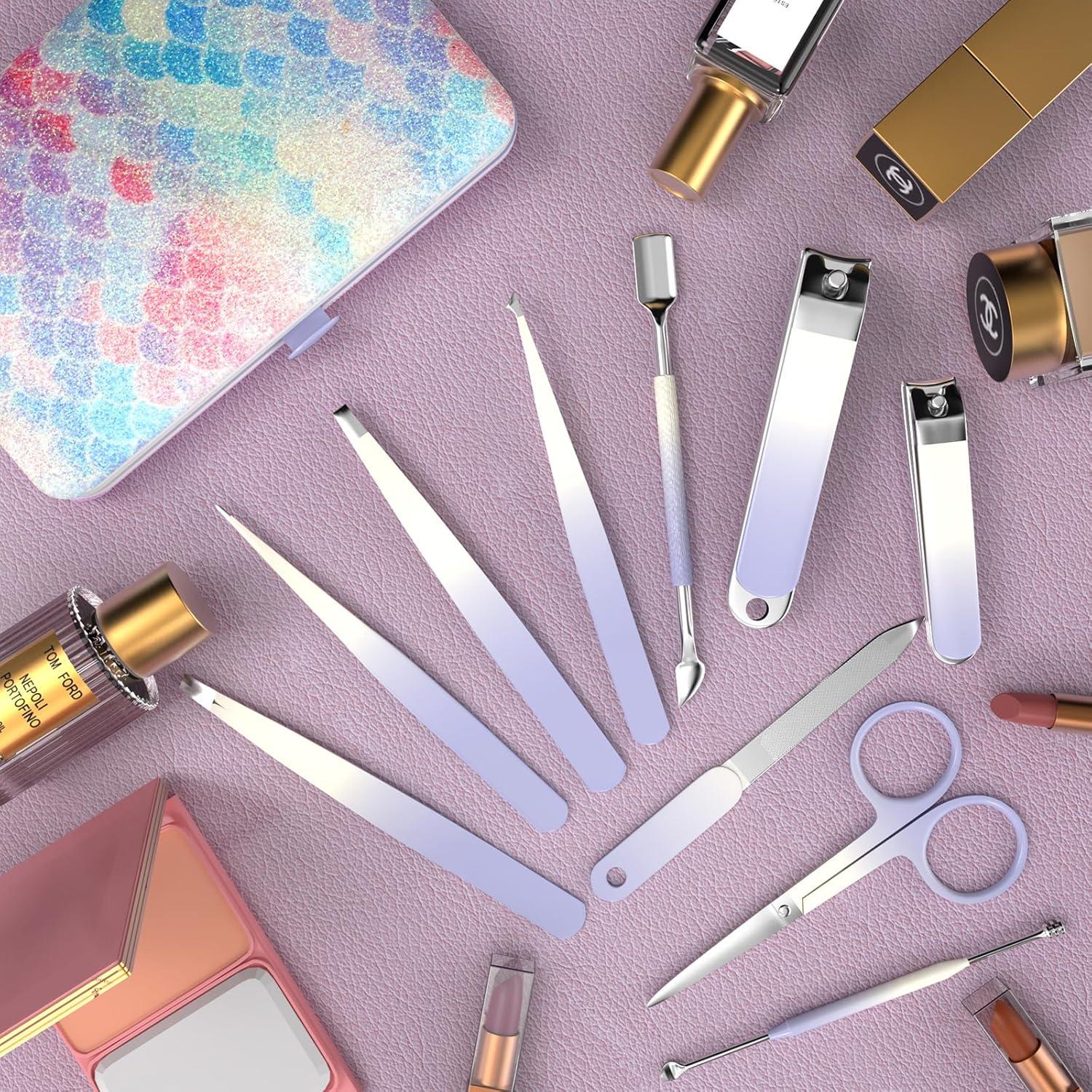 Juego de Manicura 10 en 1 ESSBES Acero Inoxidable Púrpura