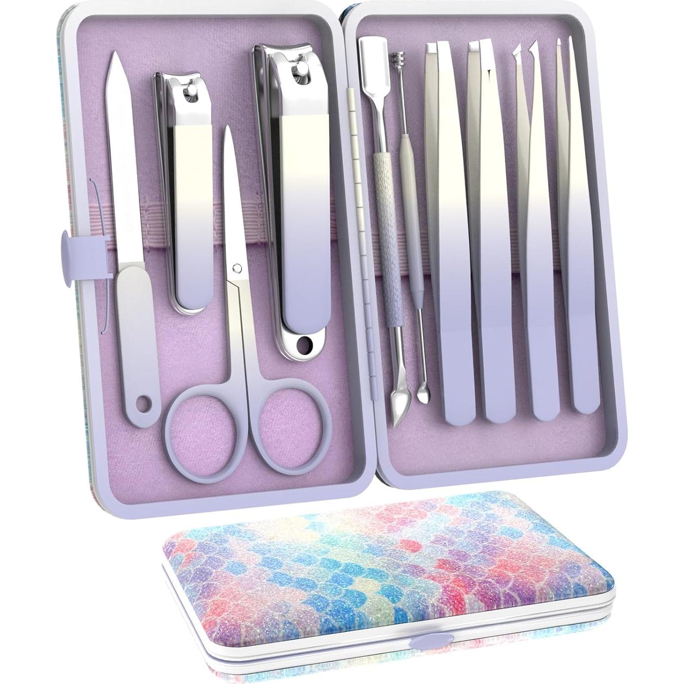 Juego de Manicura 10 en 1 ESSBES Acero Inoxidable Púrpura