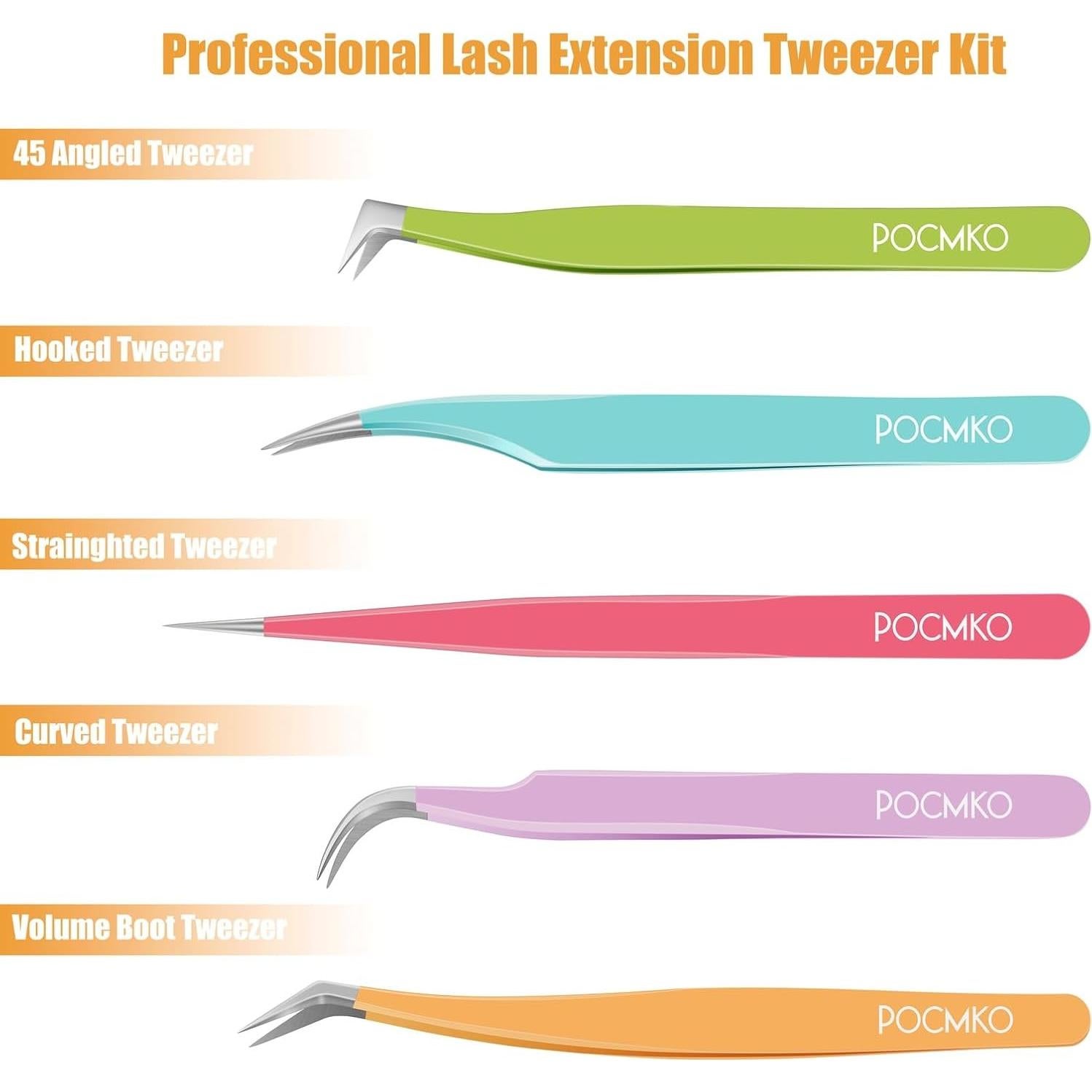 Kit de Pinzas para Extensiones de Pestañas POCMKO - 5 Piezas