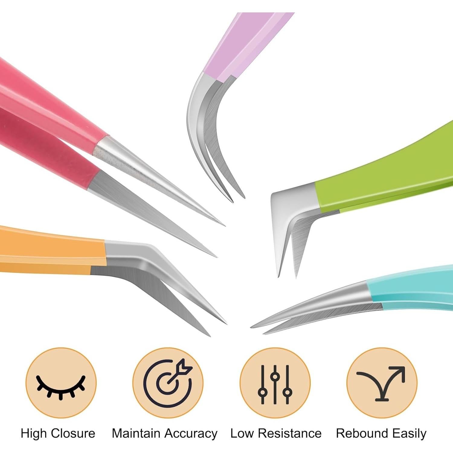 Kit de Pinzas para Extensiones de Pestañas POCMKO - 5 Piezas