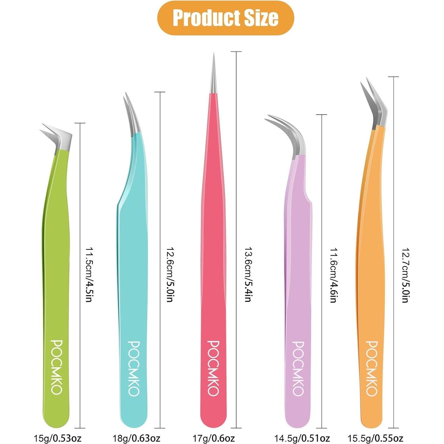 Kit de Pinzas para Extensiones de Pestañas POCMKO - 5 Piezas