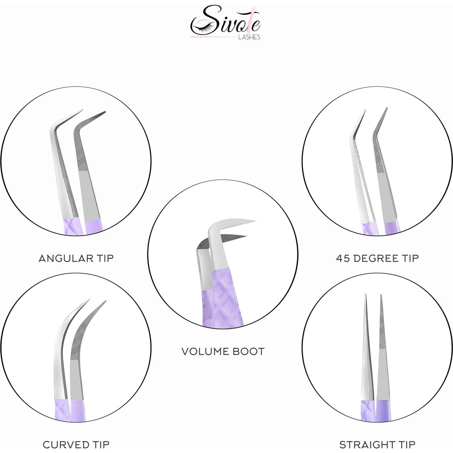 Pinzas para Pestañas SIVOTE - Paquete de 5, Acero Inoxidable