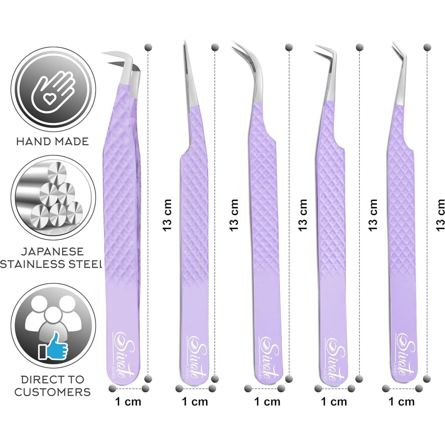 Pinzas para Pestañas SIVOTE - Paquete de 5, Acero Inoxidable